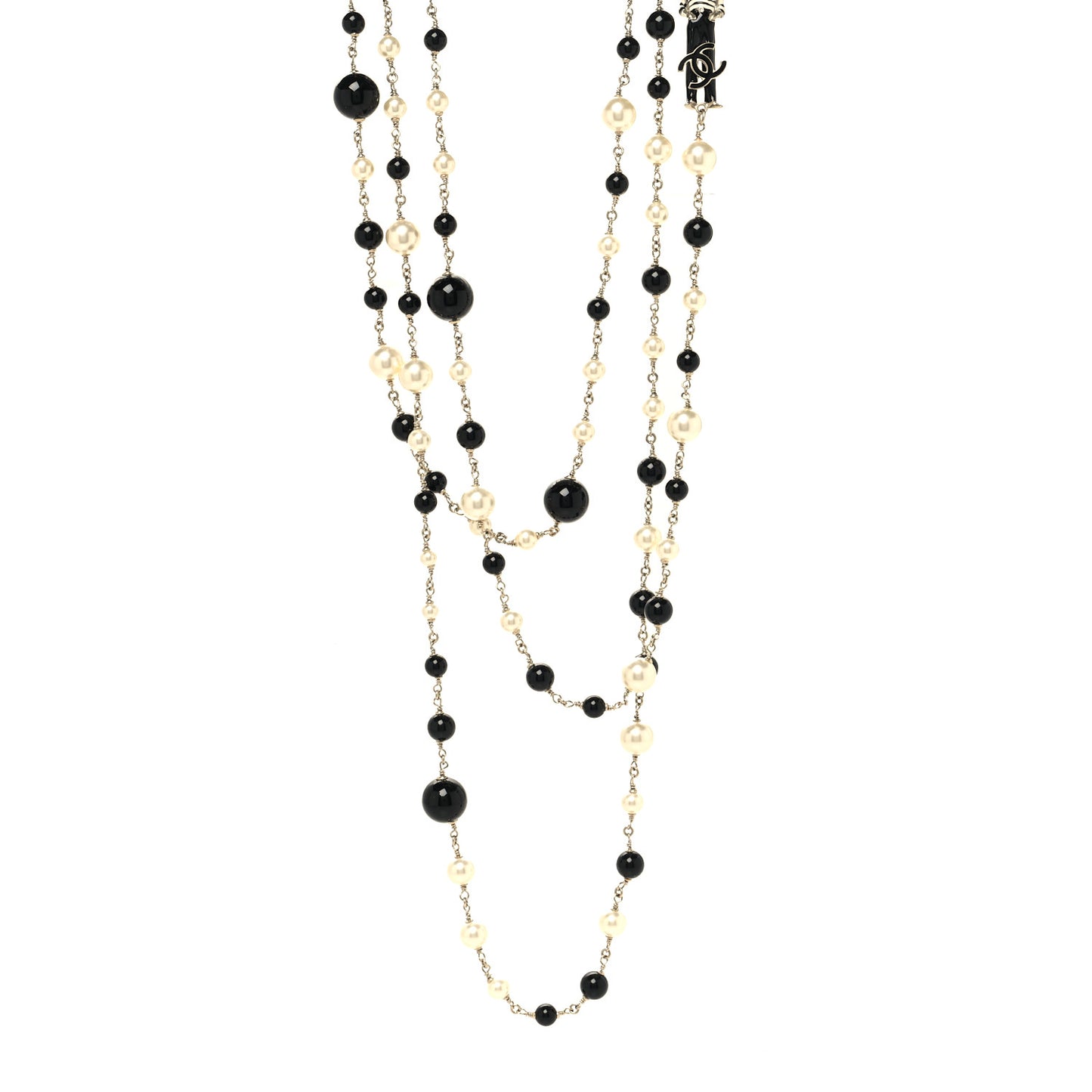 Pearl CC 100th Anniversary Coco Charm Necklace Black Beige Gold