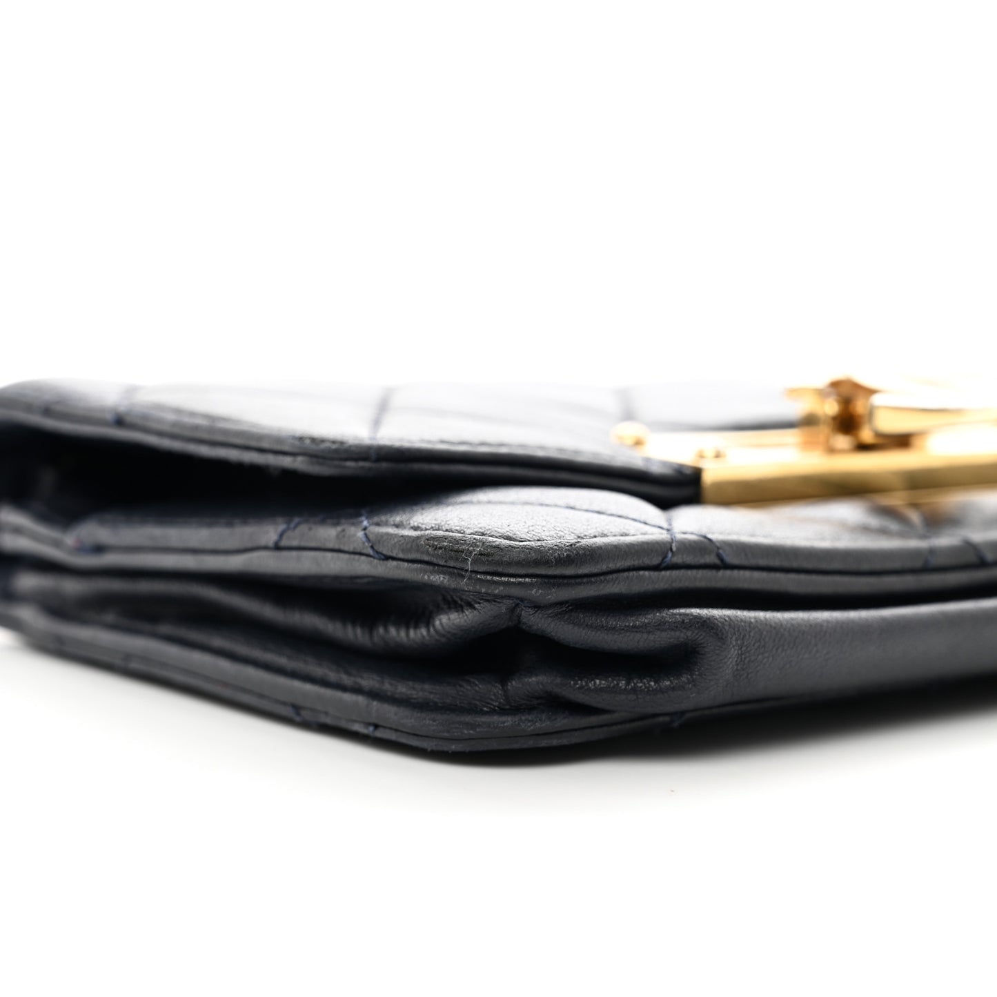 Lambskin Quilted Golden Class Wallet on Chain WOC Navy