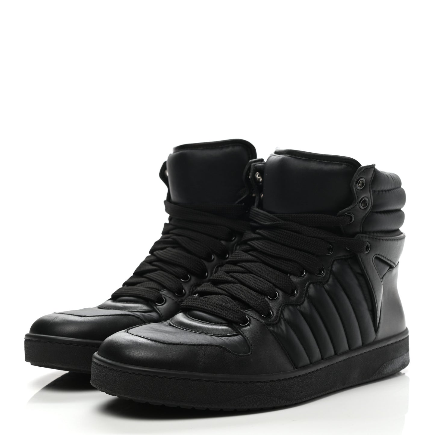 Nylon Calfskin Mens High Top Sneakers 8.5 Black
