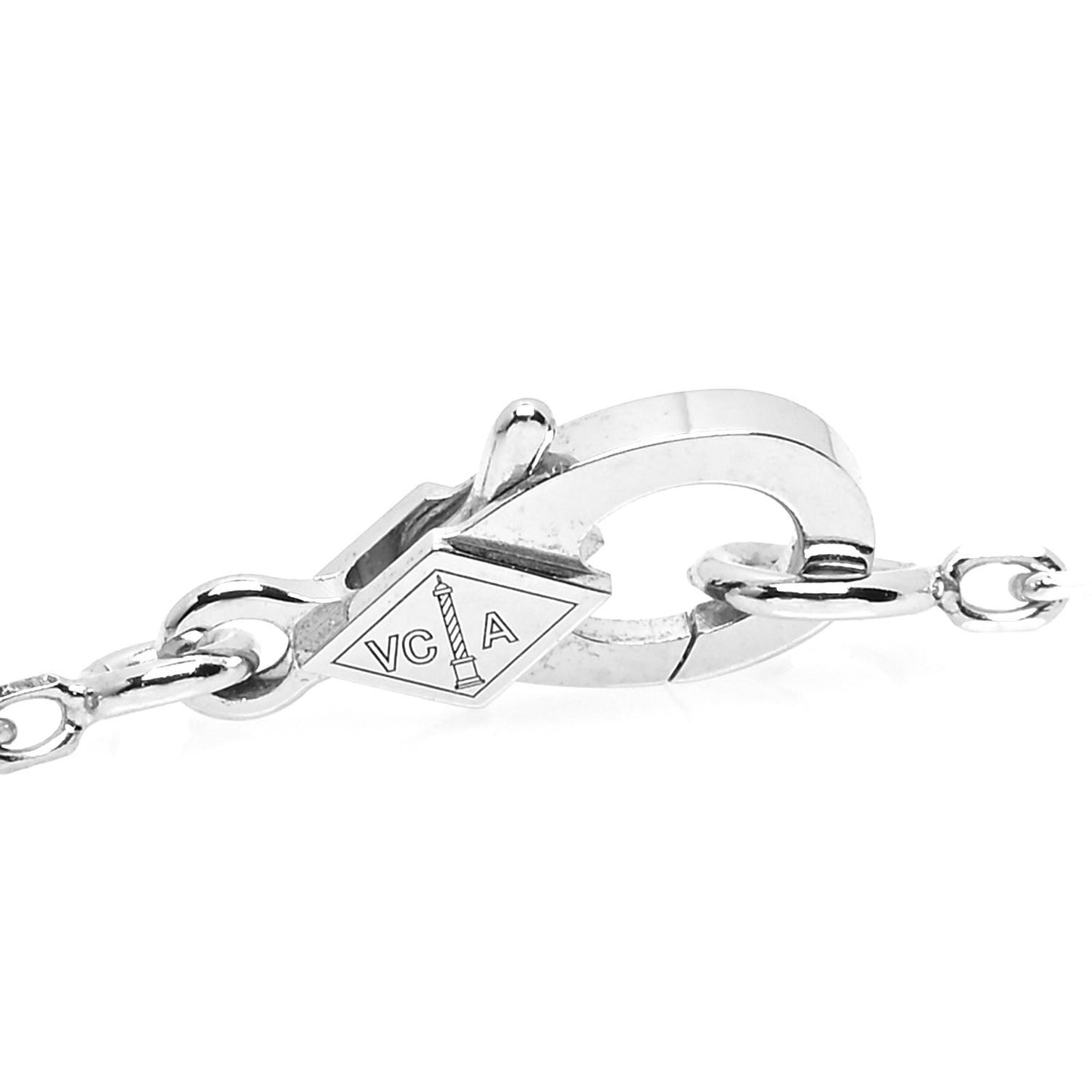 18K White Gold Mother of Pearl Vintage Alhambra Pendant Necklace