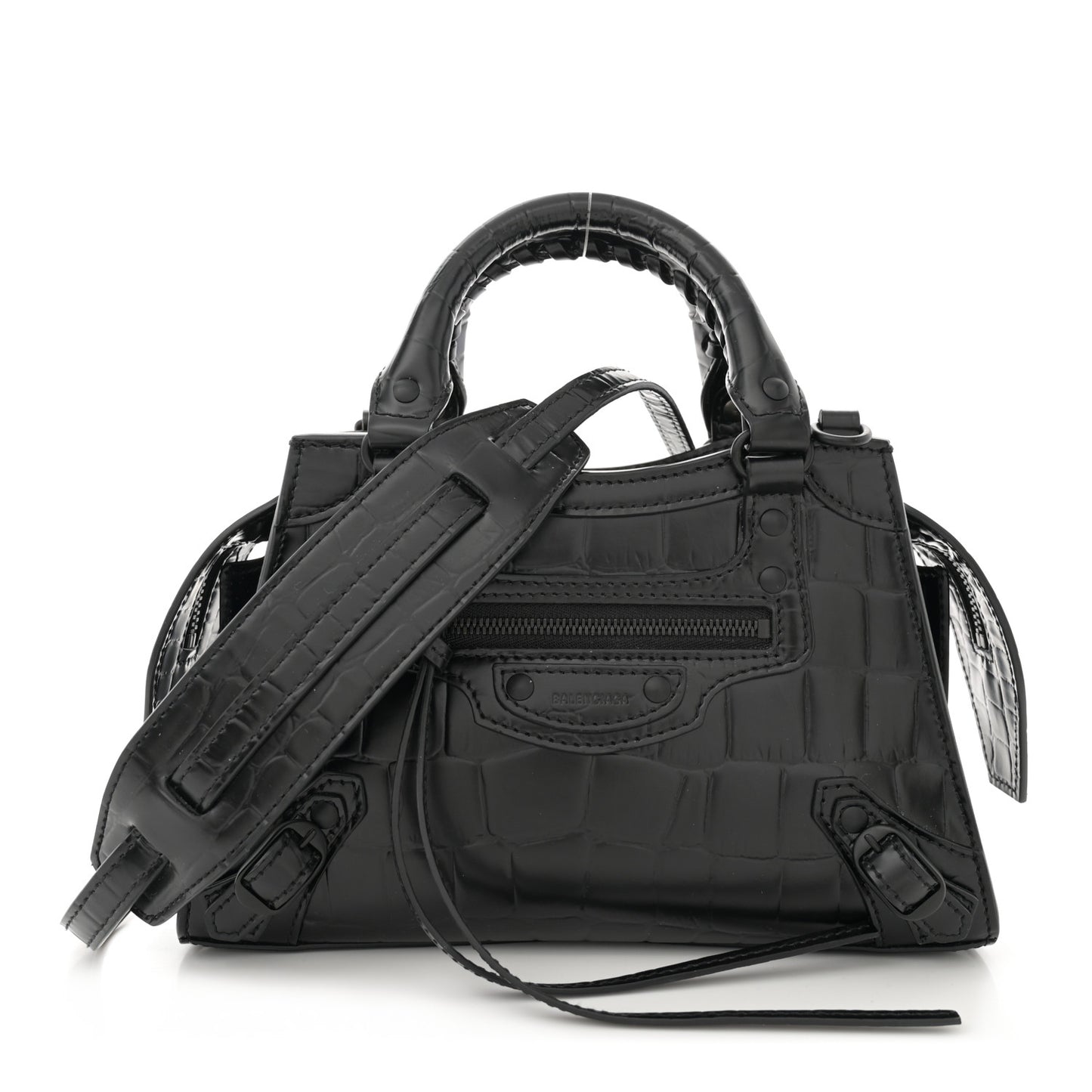 Semi Shiny Calfskin Crocodile Embossed Neo Classic Black Hardware Mini City Black