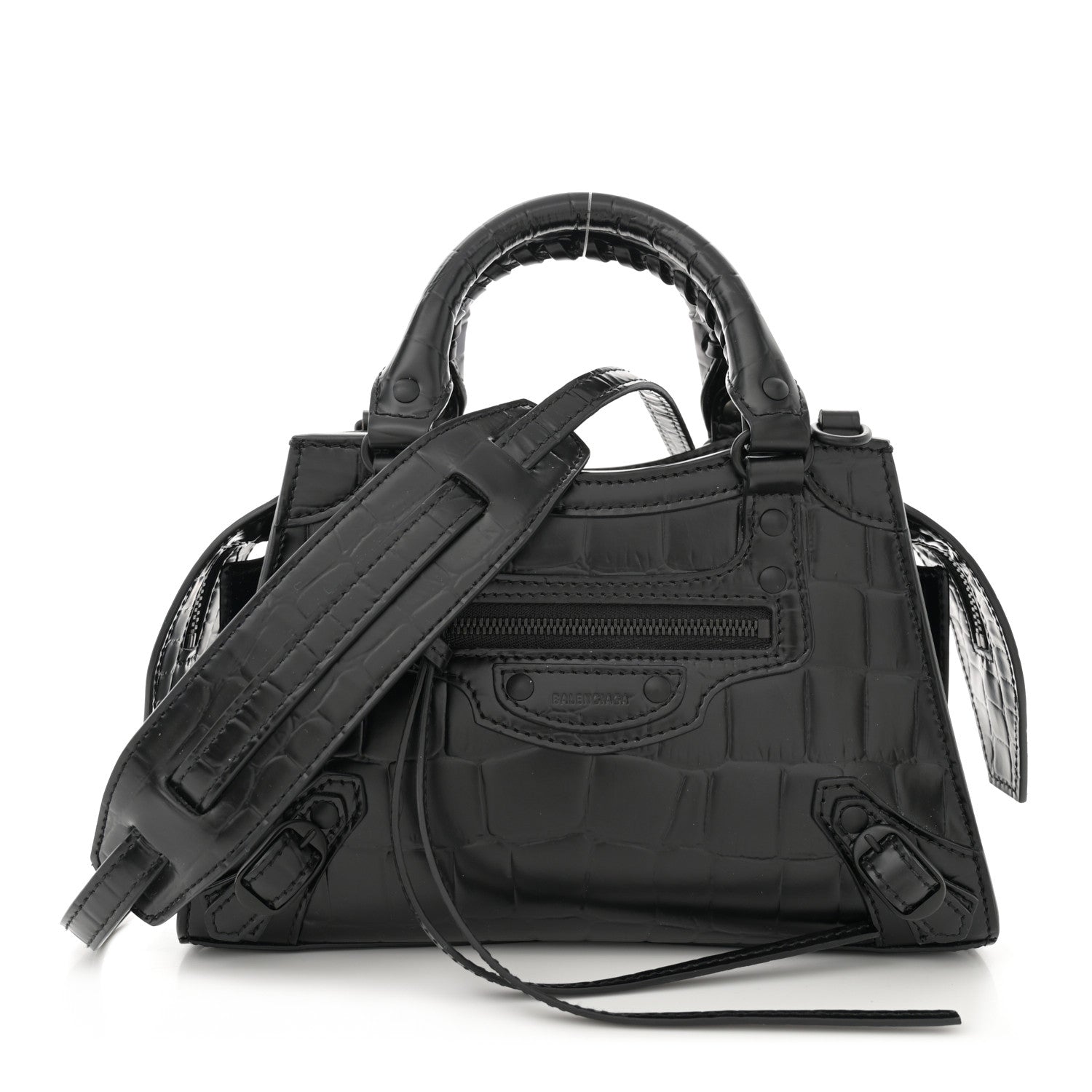 Balenciaga Semi Shiny Calfskin Crocodile Embossed Neo Classic Black Hardware Mini City Black 1 of 11