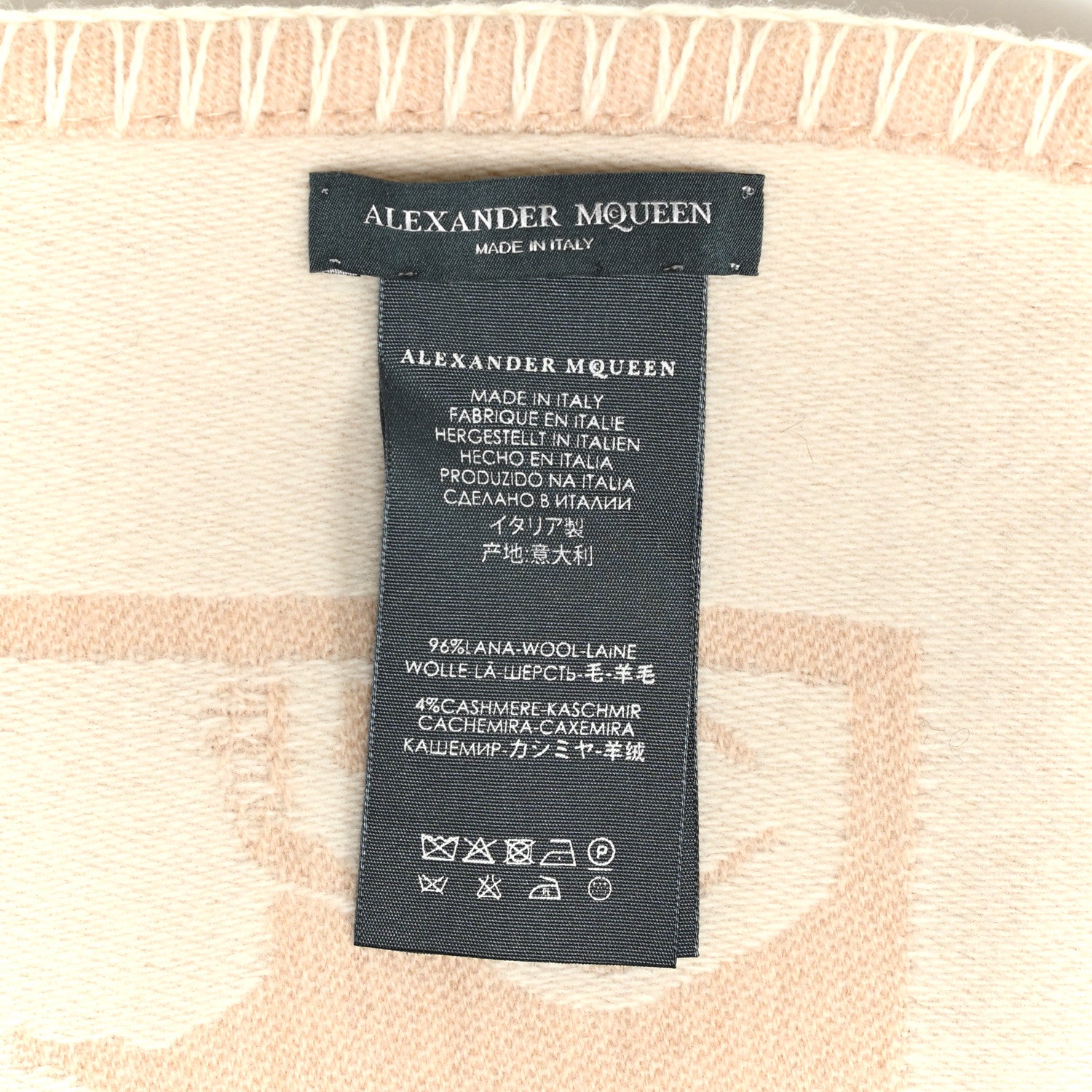Alexander McQueen Wool Cashmere Roses Skull Blanket Ivory Havana Beige 3 of 3