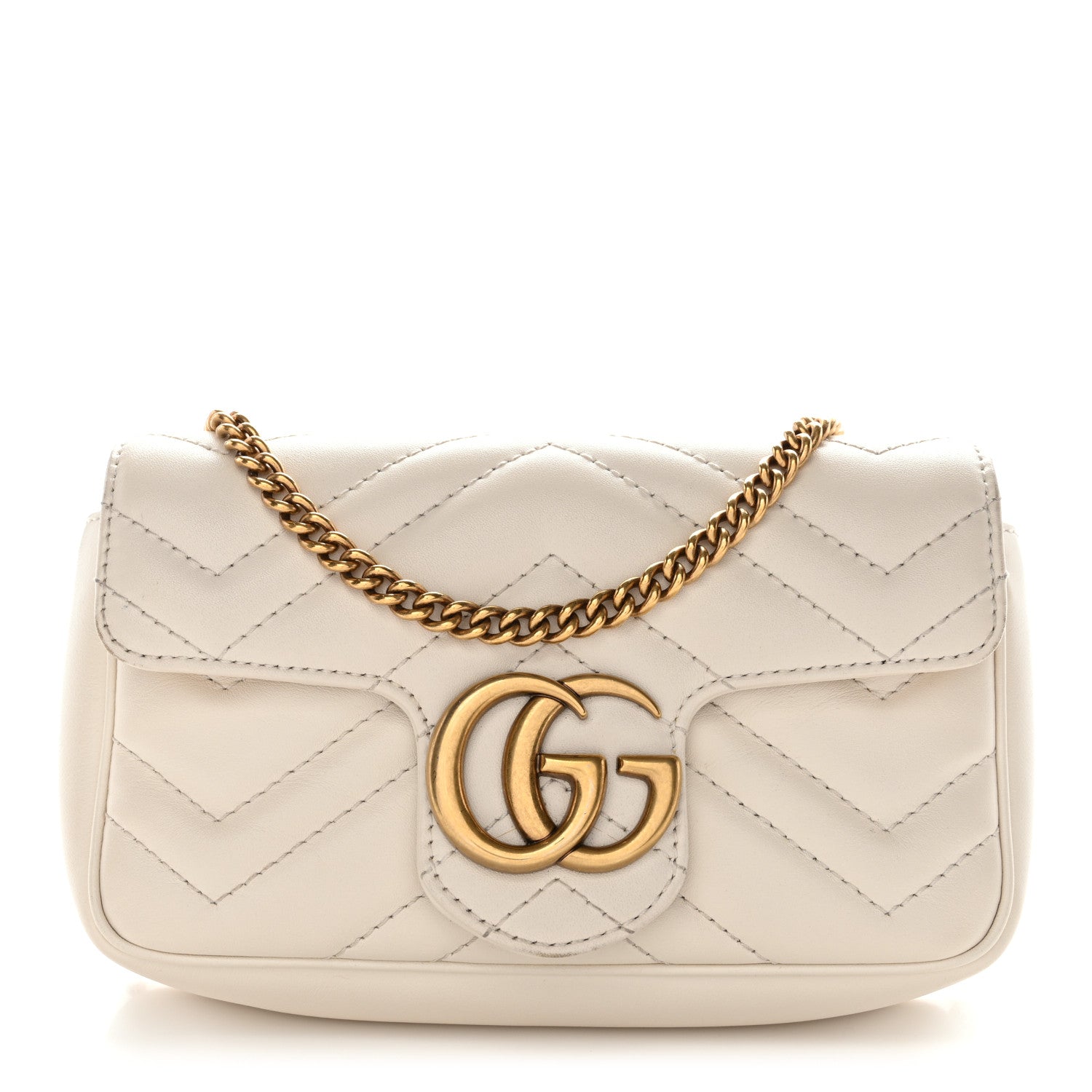 GUCCI バッグ ベージュ/ホワイト Gucci Calfskin Matelasse Super Mini GG Marmont Shoulder Bag White