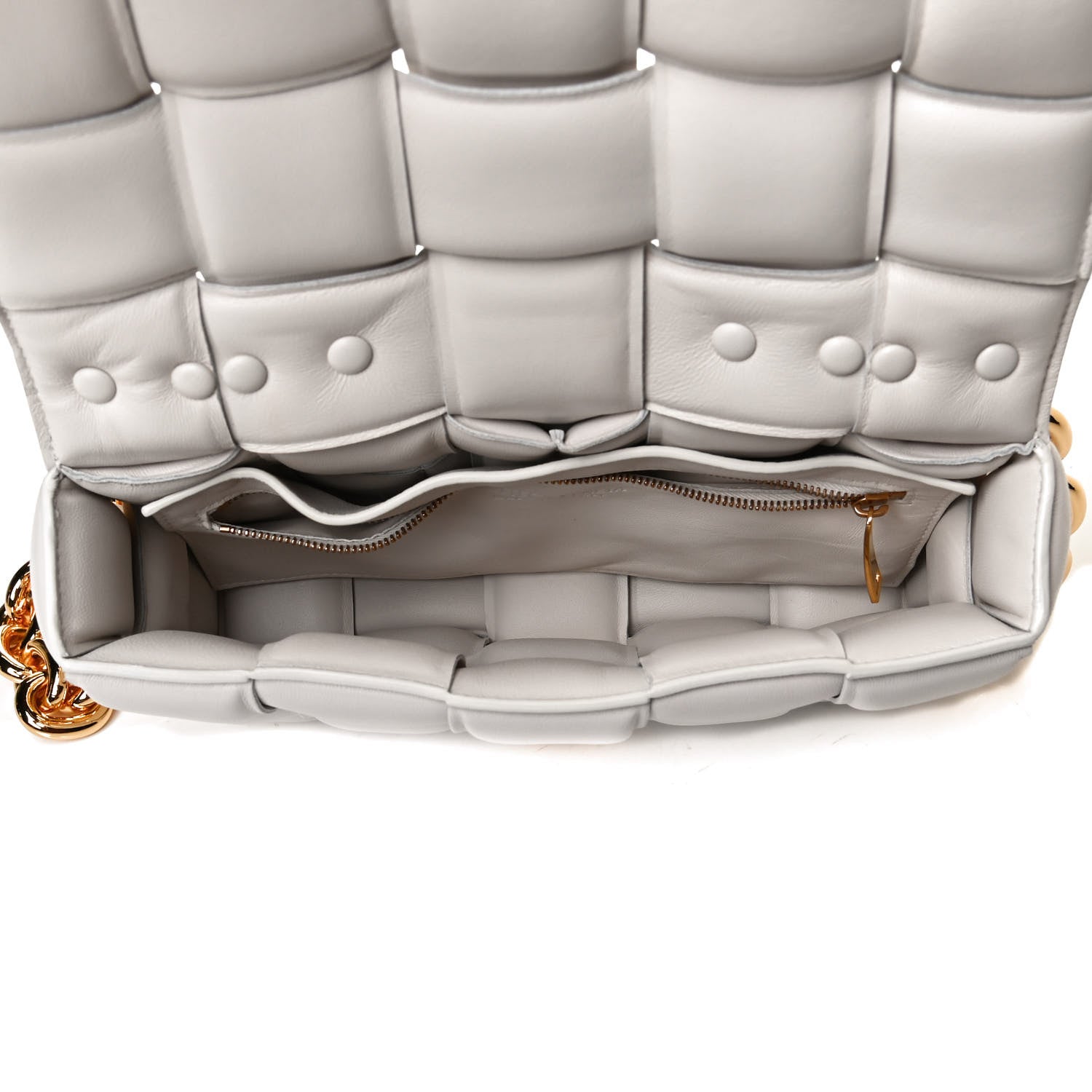 Bottega Veneta Lambskin Maxi Intreccio Padded Chain Cassette Crossbody Bag White 6 of 15