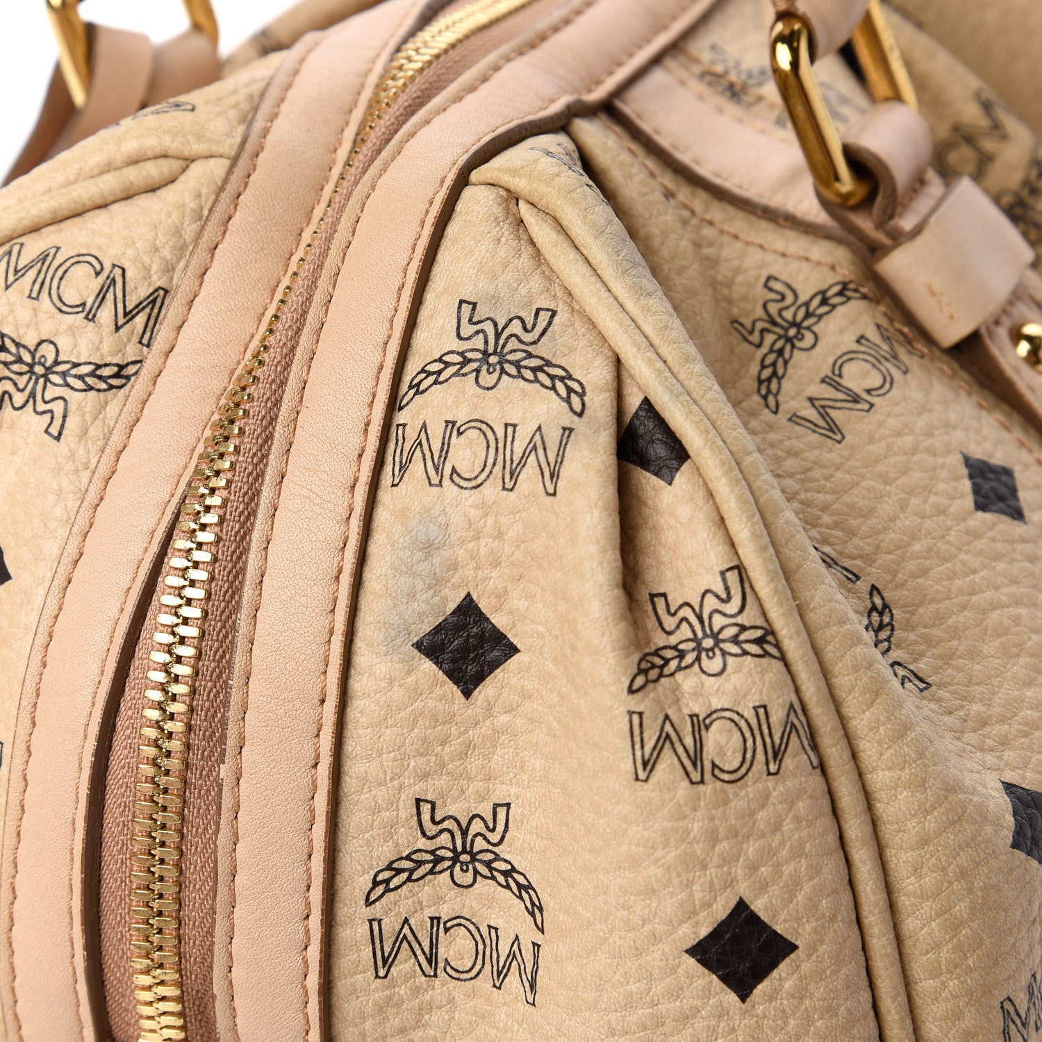 MCM Visetos Vintage Boston Satchel Beige 11 of 11