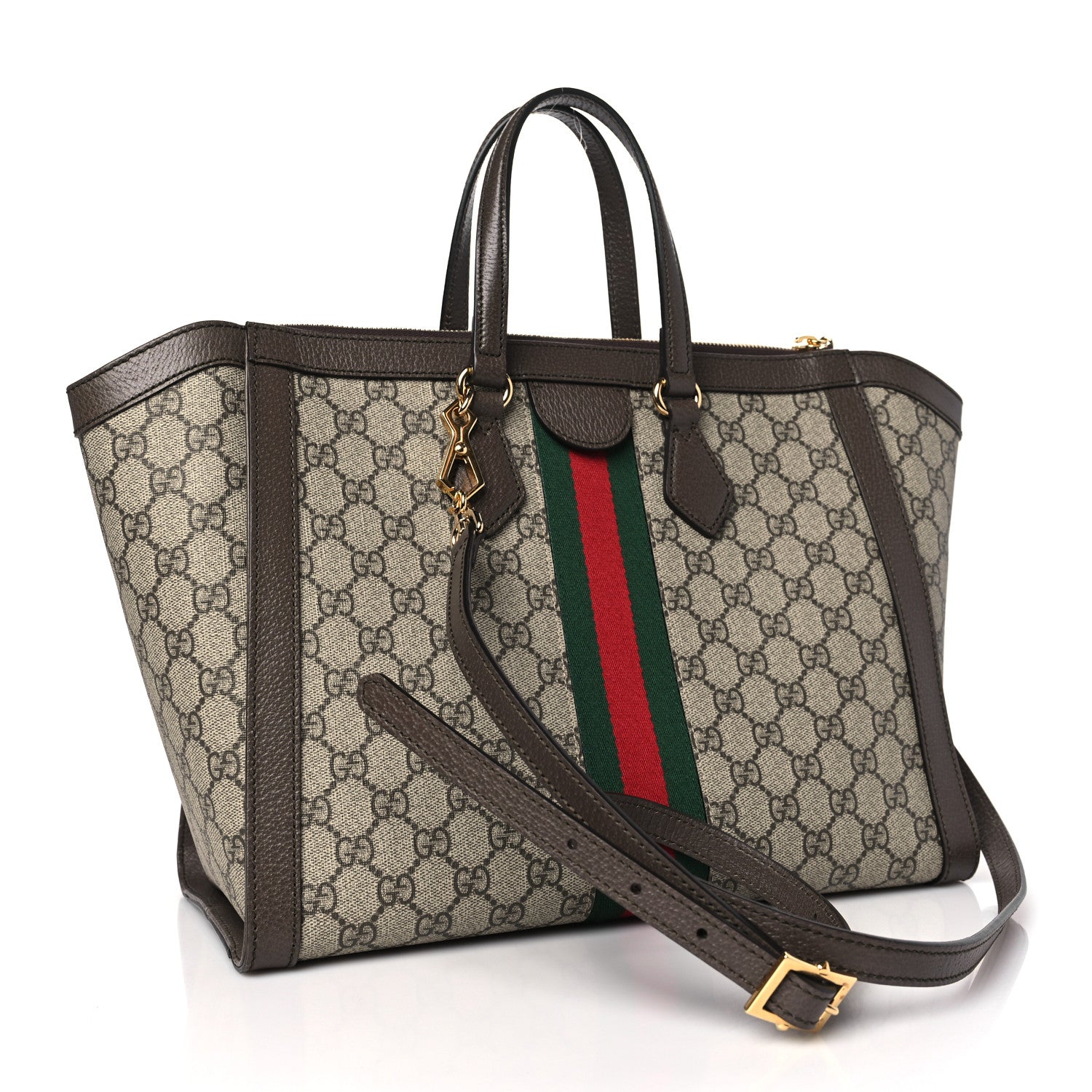 Gucci GG Supreme Monogram Web Medium Ophidia Tote Bag Brown 3 of 10