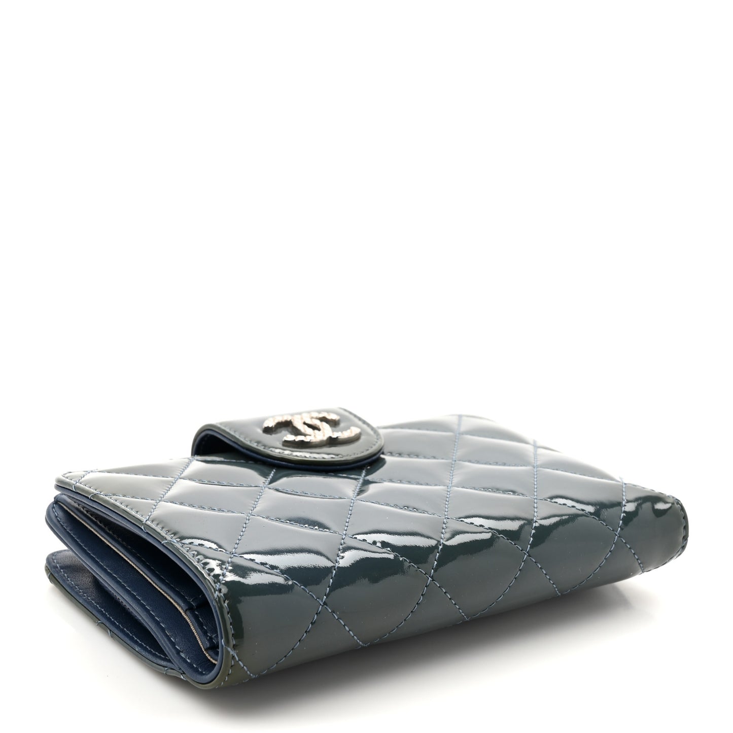 Patent Quilted Brilliant Zipped Pocket Wallet Blue
