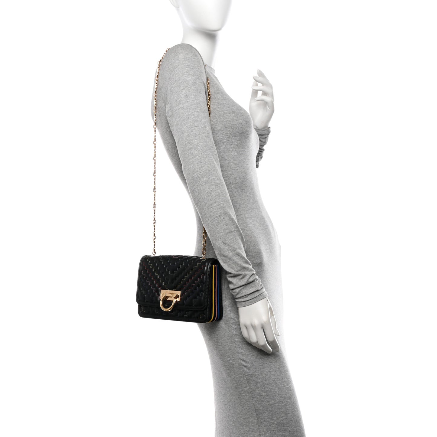 Calfskin Stitched Gancini Crossbody Flap Black Multicolor