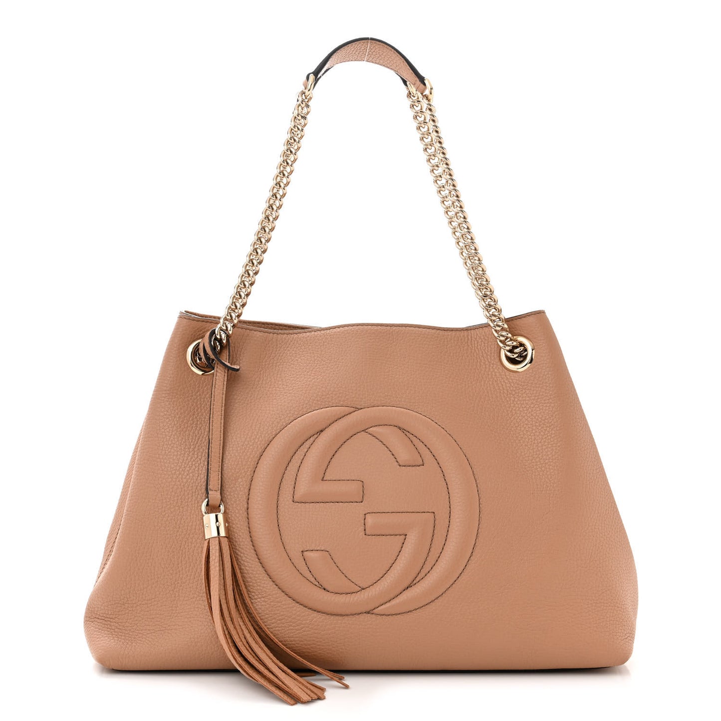 Pebbled Calfskin Medium Soho Chain Shoulder Bag Camelia