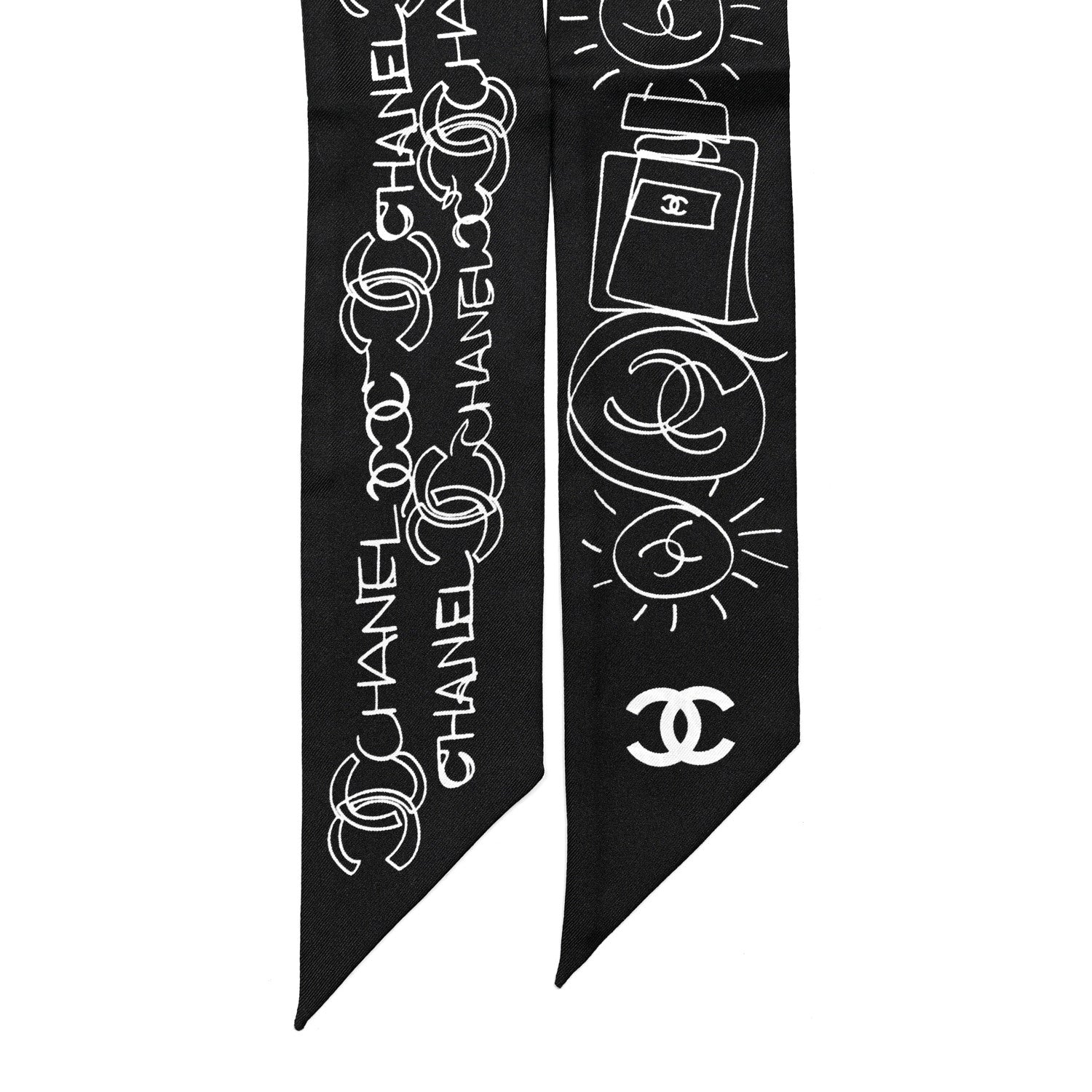Chanel Silk Twill CC Slim Bandeau Scarf Black 2 of 4