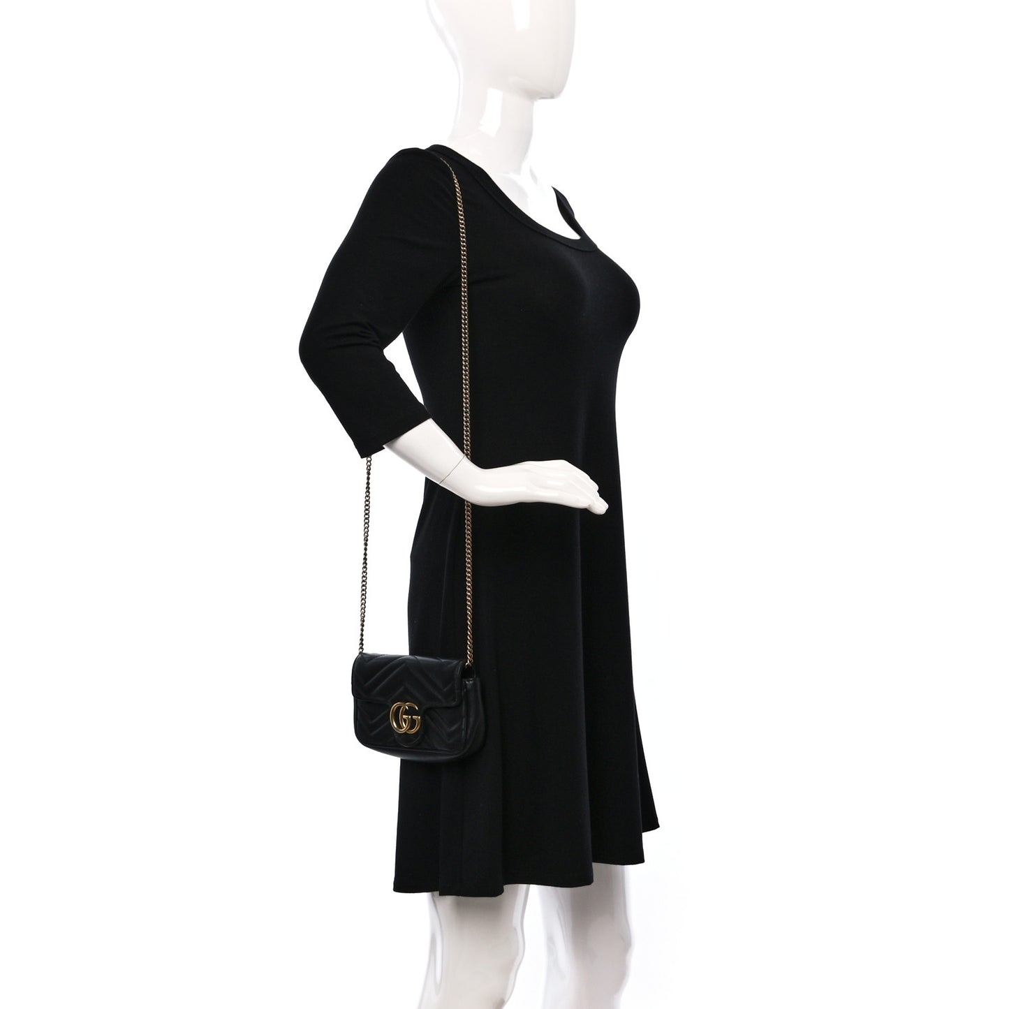 Calfskin Matelasse Super Mini GG Marmont Shoulder Bag Black
