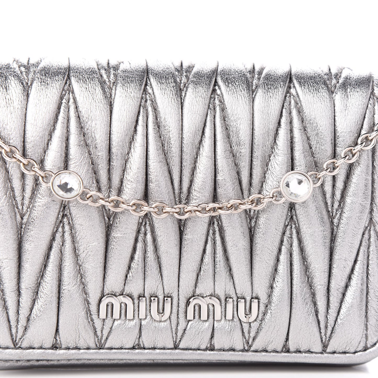 Nappa Matelasse Crystal Chain Card Holder Cromo