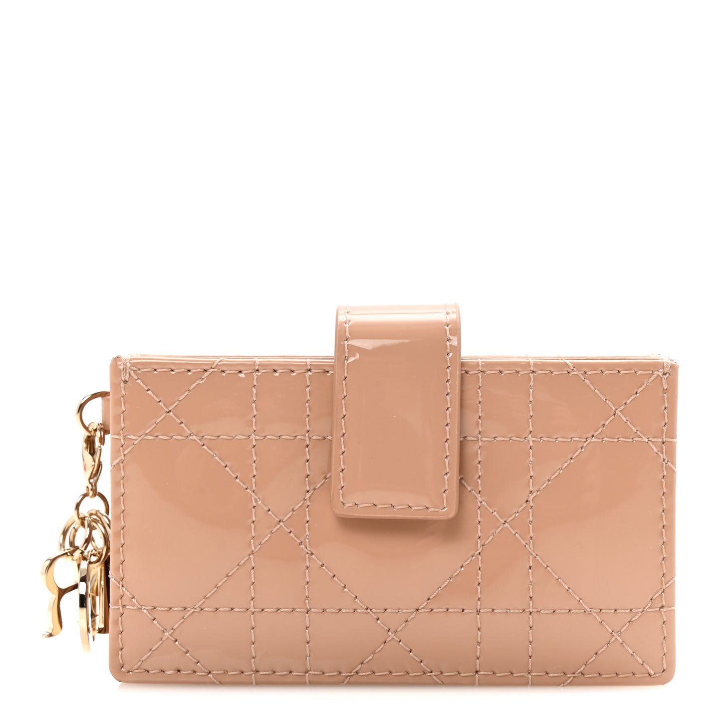 Patent Cannage Lady Dior 5-Gusset Card Holder Rose De Vents