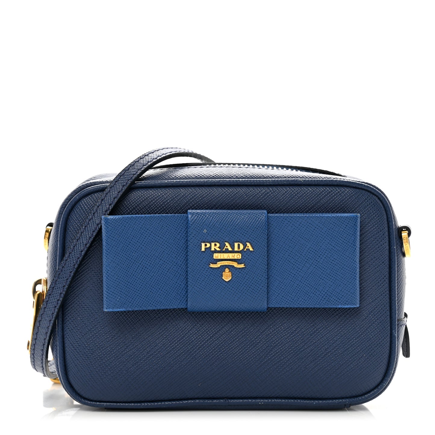 Saffiano Fiocco Bow Camera Crossbody Bag Bluette