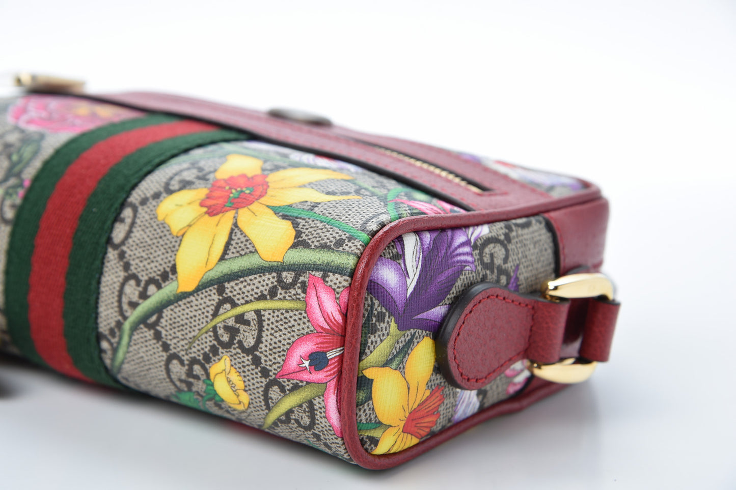 GG Supreme Monogram Flora Web Mini Ophidia Shoulder Bag Red