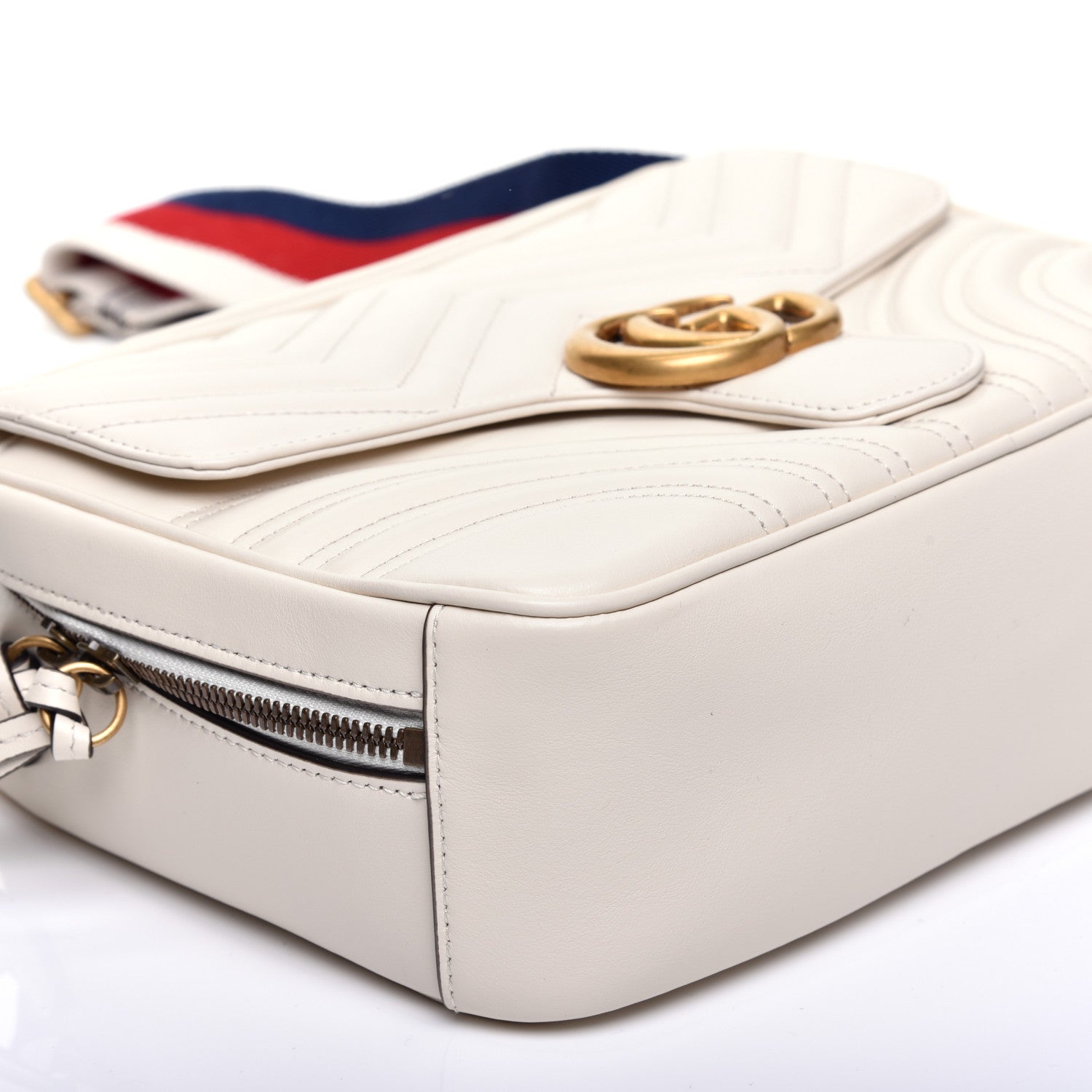 Gucci Calfskin Matelasse Sylvie Web Small GG Marmont Top Handle Shoulder Bag White 6 of 11