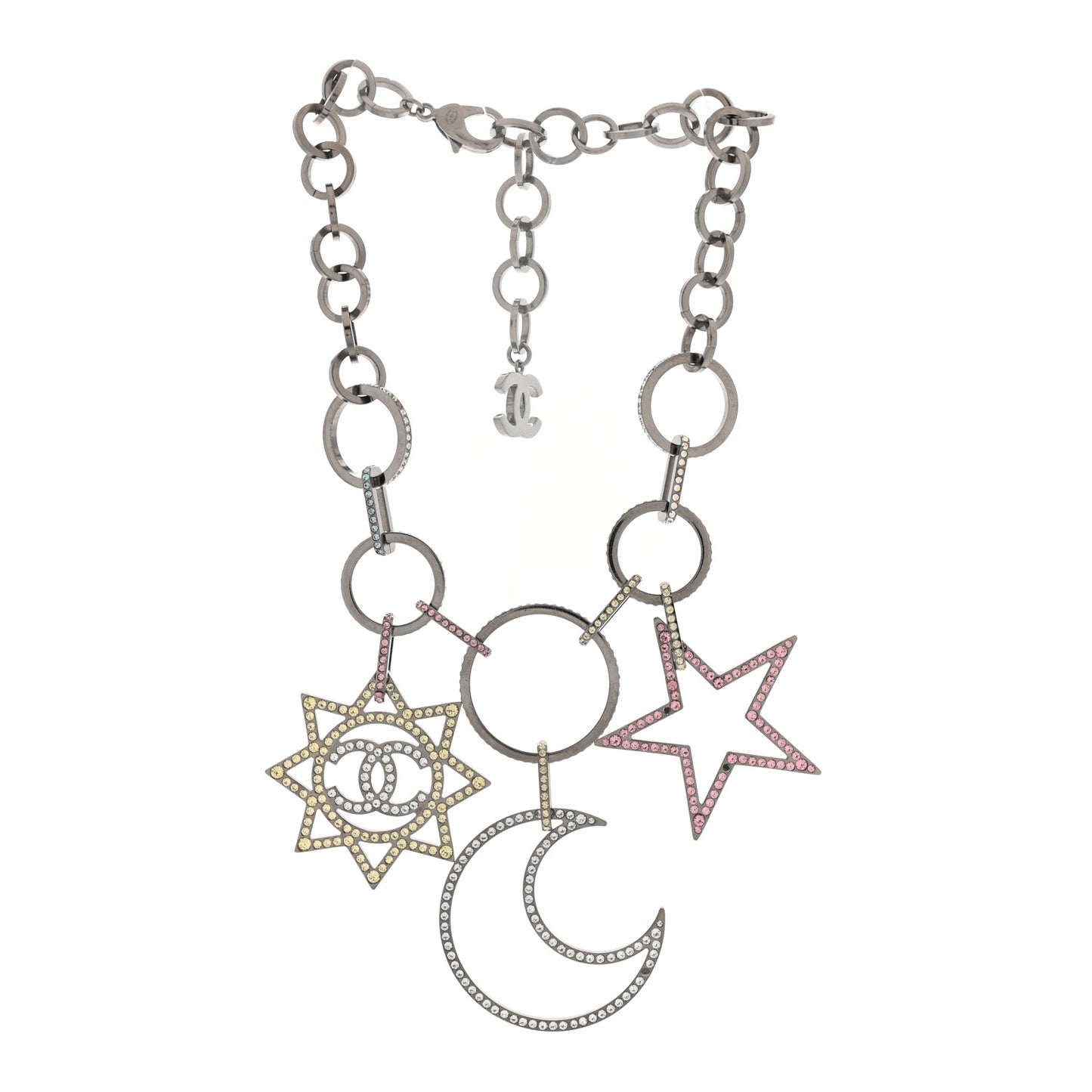 Ruthenium Crystal CC Star Moon Star Necklace