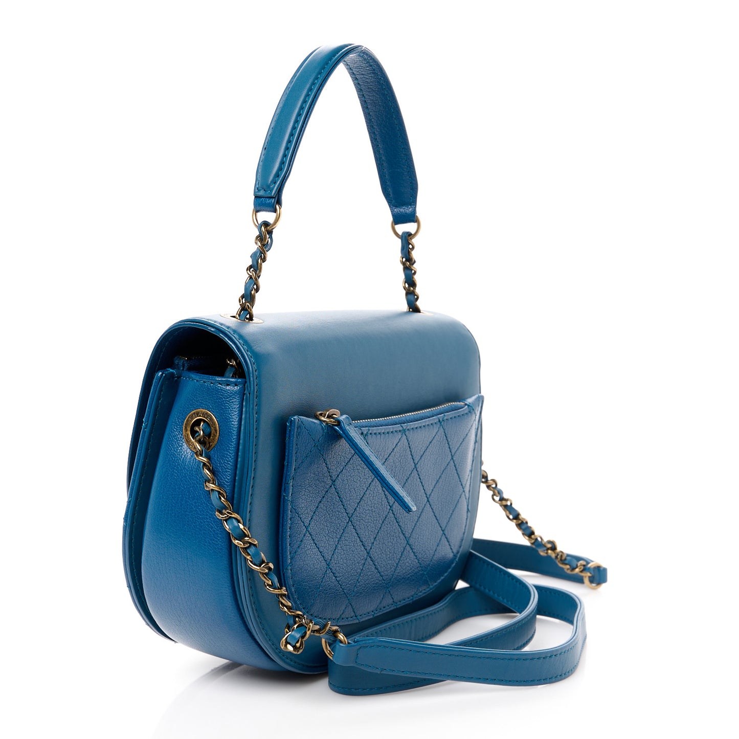 Shiny Calfskin Goatskin Quilted Medium Coco Curve Messenger Flap Navy