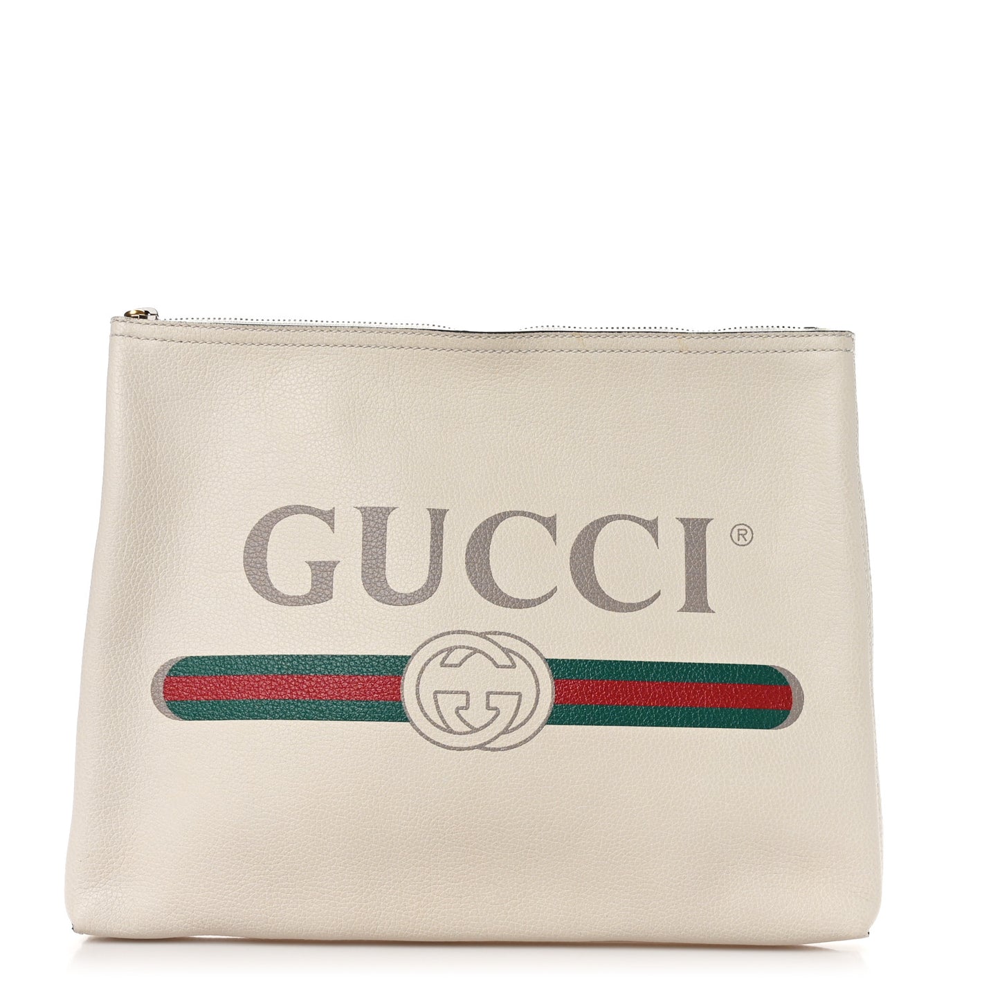 Pebbled Calfskin Medium Logo Portfolio Clutch White