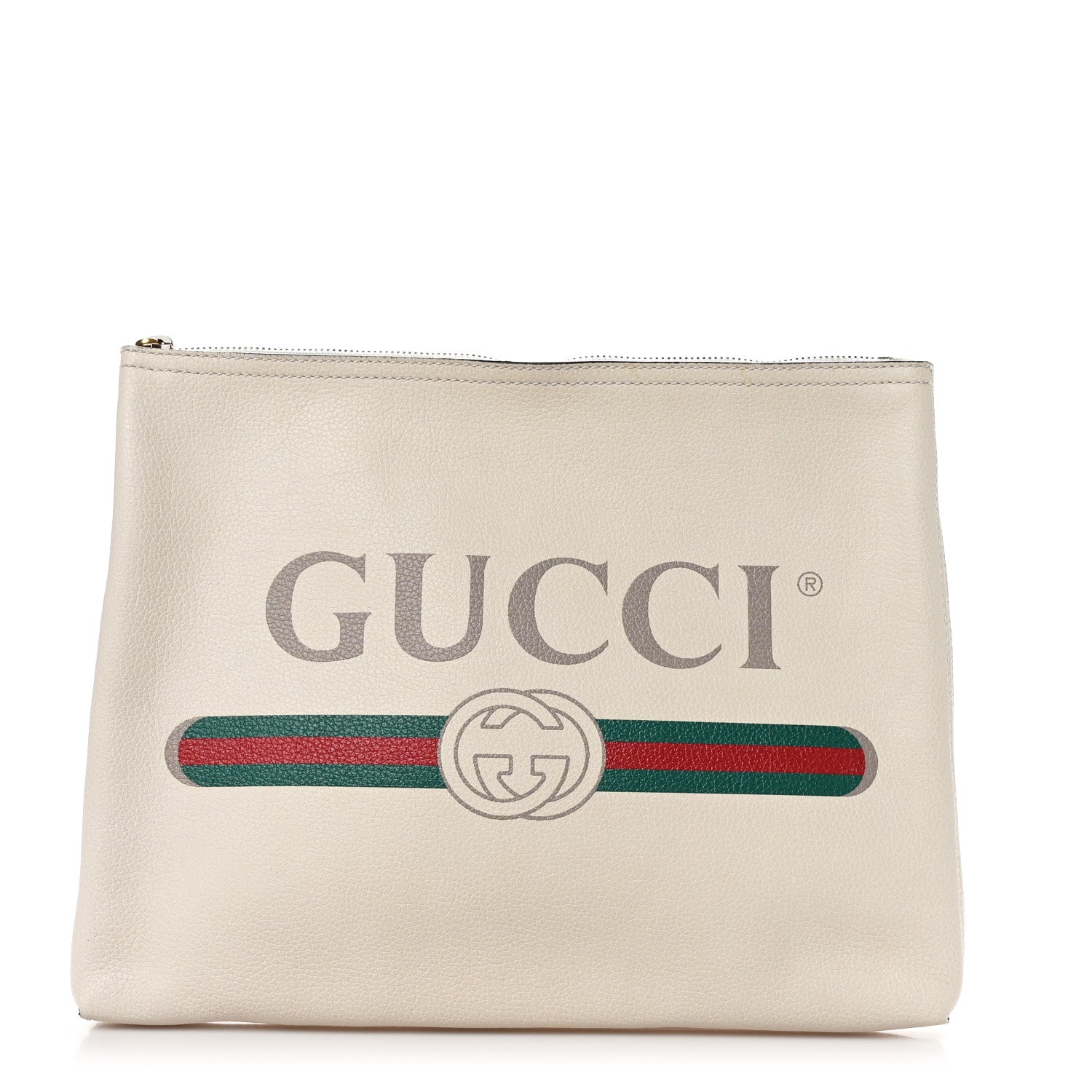 Gucci Pebbled Calfskin Medium Logo Portfolio Clutch White 1 of 8