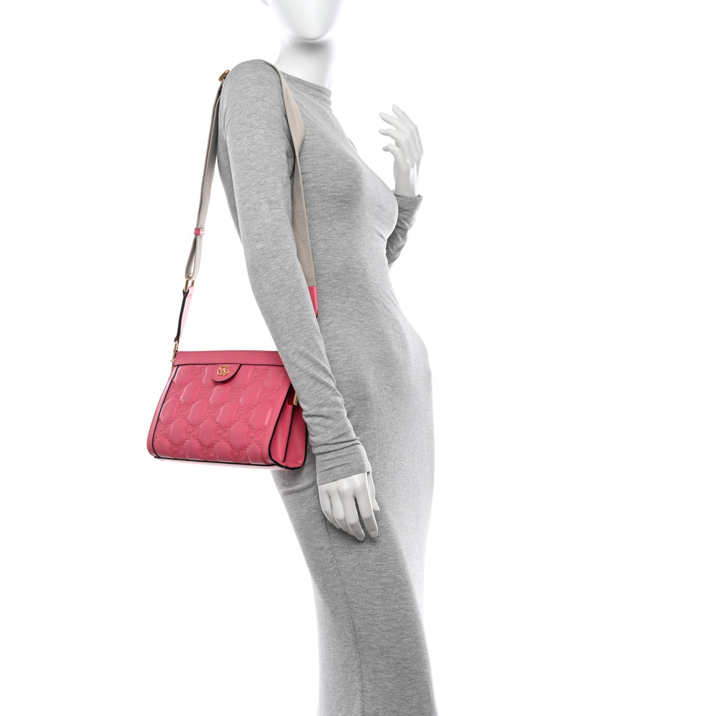 Calfskin GG Matelasse Small Slim Chain Shoulder Bag Rhodamine Pink Natural