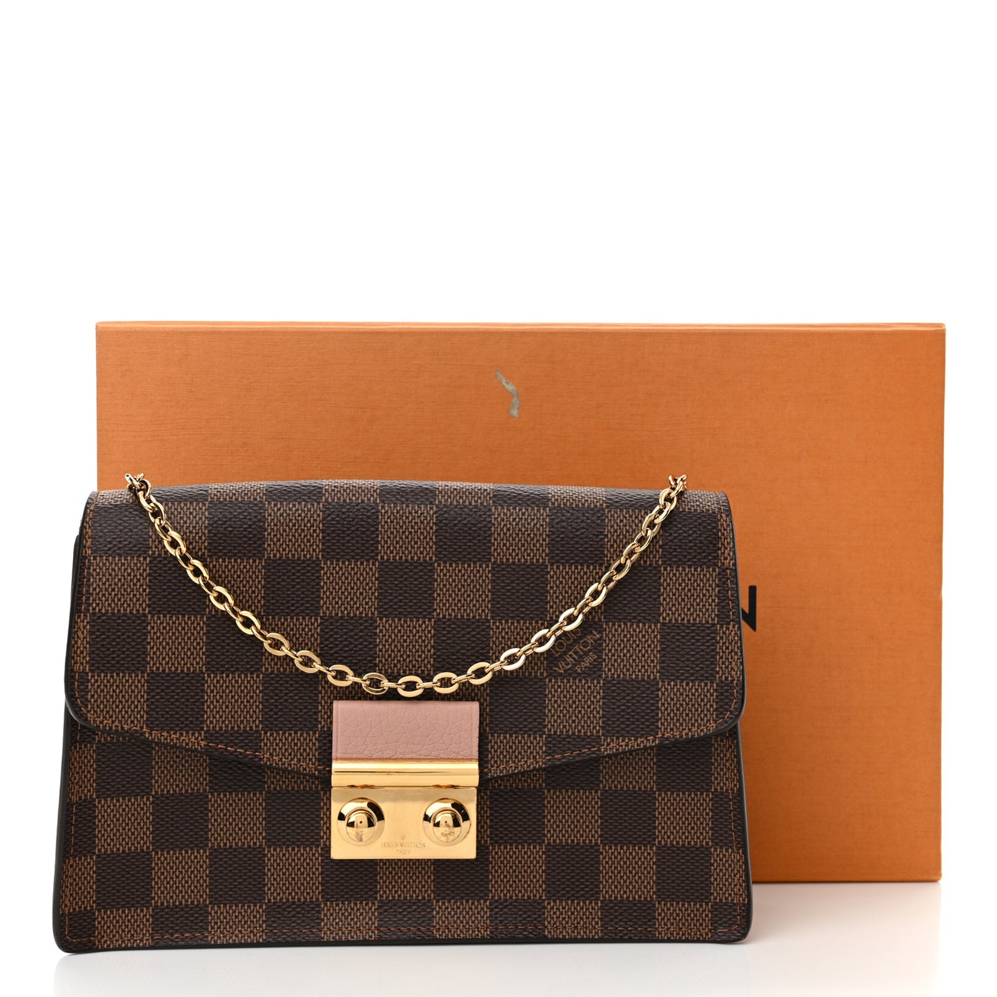 Damier Ebene Croisette Chain Wallet Magnolia