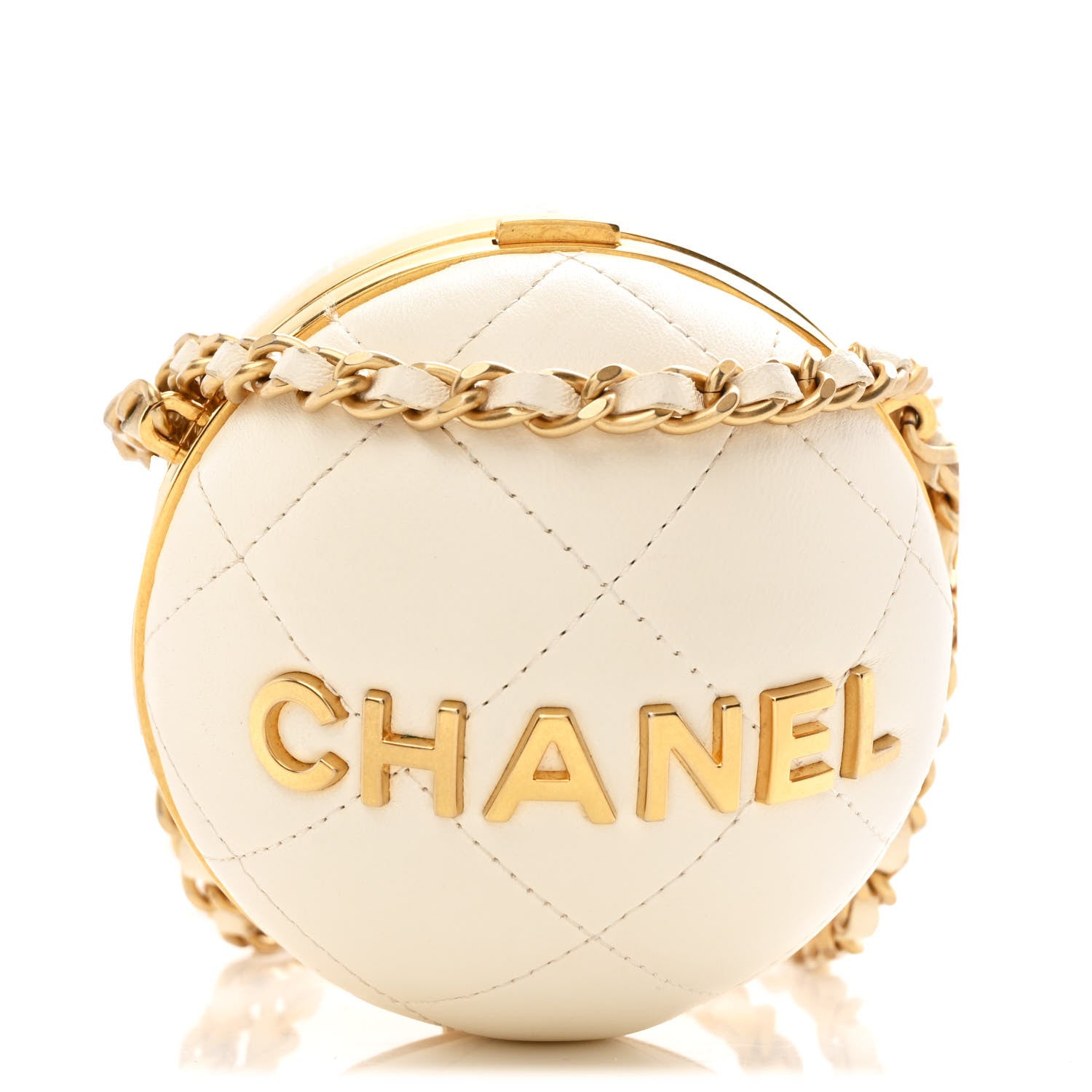 Chanel Lambskin Quilted Sphere Minaudiere Chain Clutch White