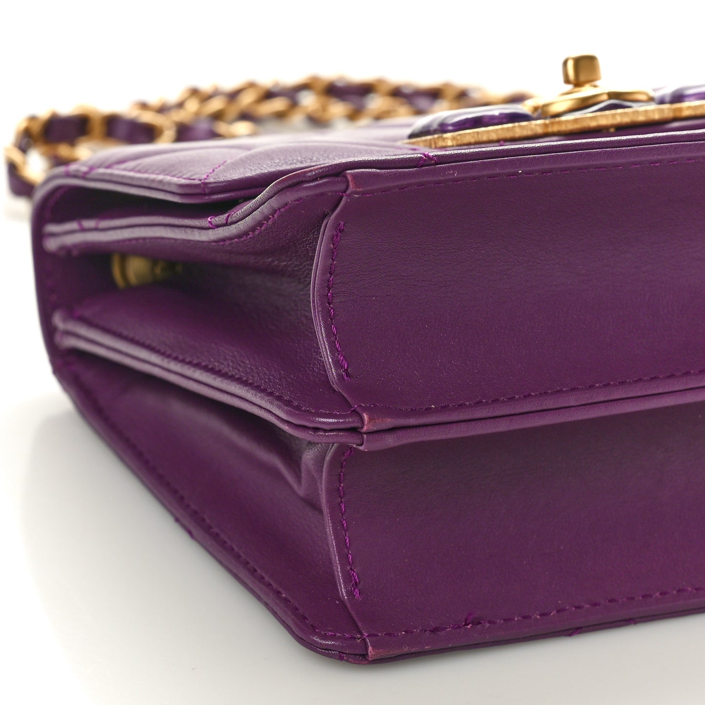 Calfskin Resin Quilted Mini Flap Purple