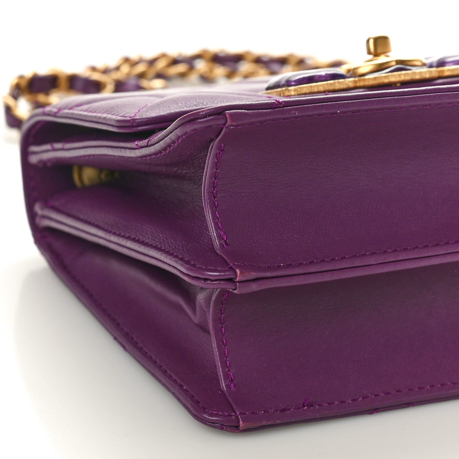 Chanel Calfskin Resin Quilted Mini Flap Purple 9 of 11