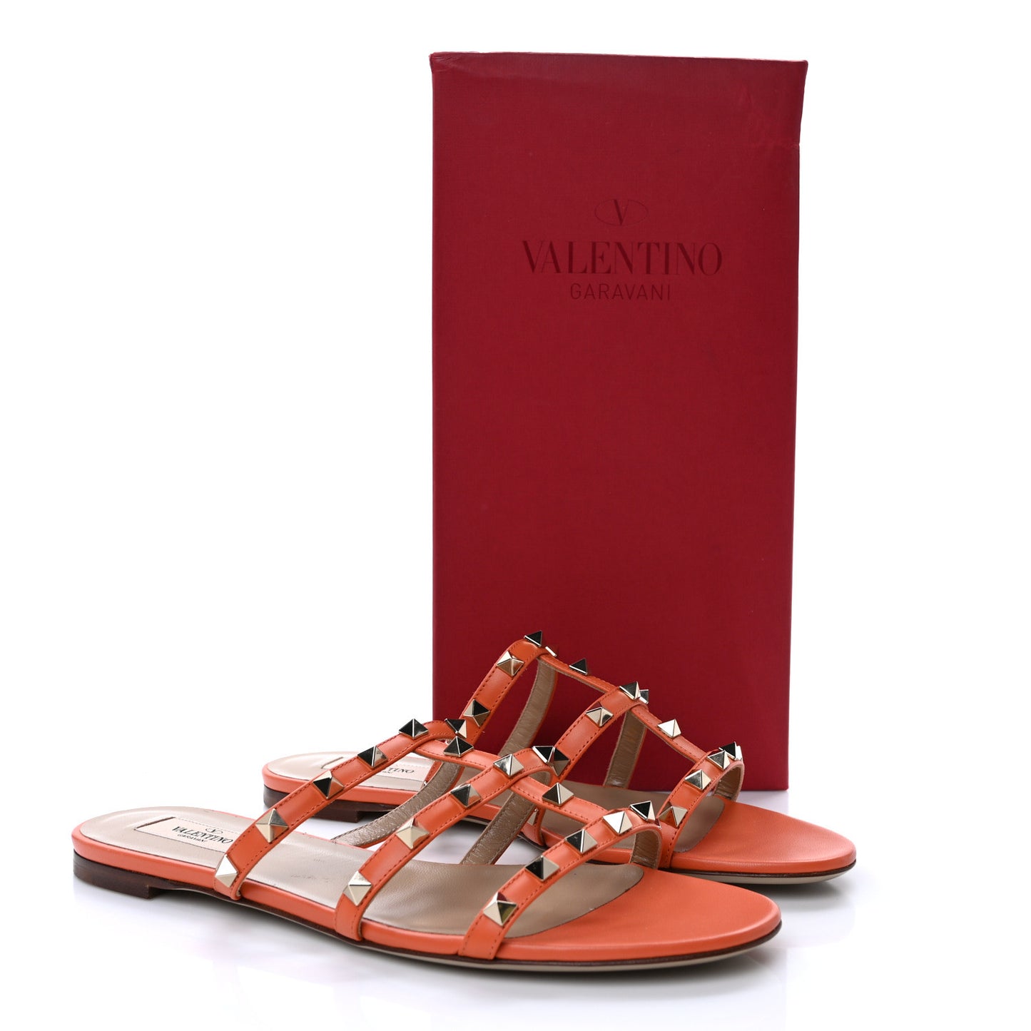 Nappa Rockstud Caged Flat Slide Sandals 39.5 Orange Zest