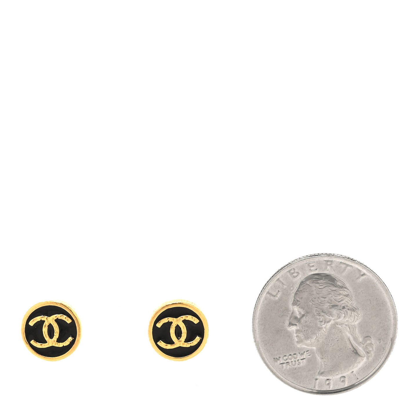 Metal Enamel CC Round Earrings Gold Black