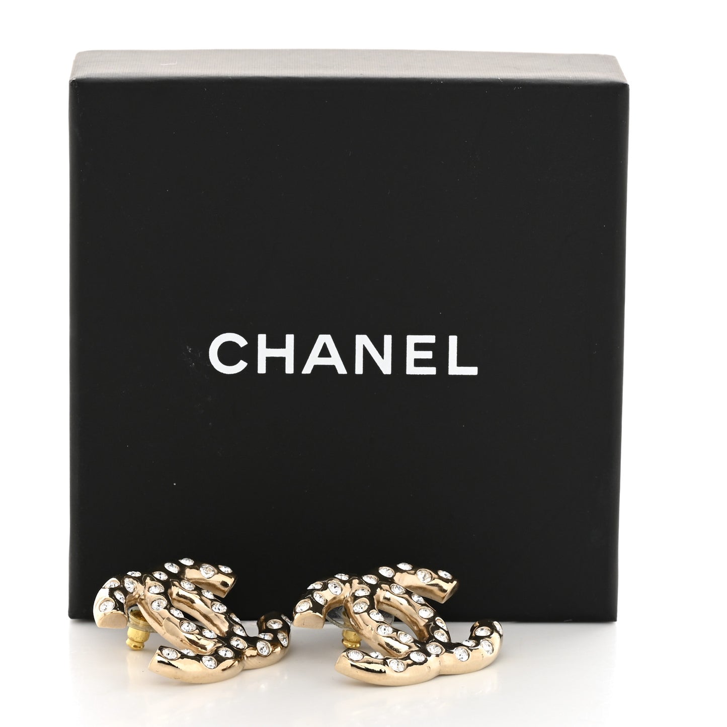 Metal Crystal CC Earrings Gold