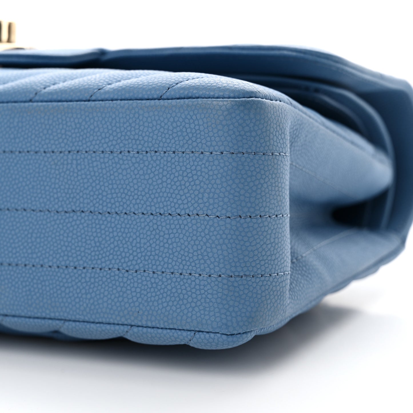 Caviar Flat Chevron Quilted Small Double Flap Blue