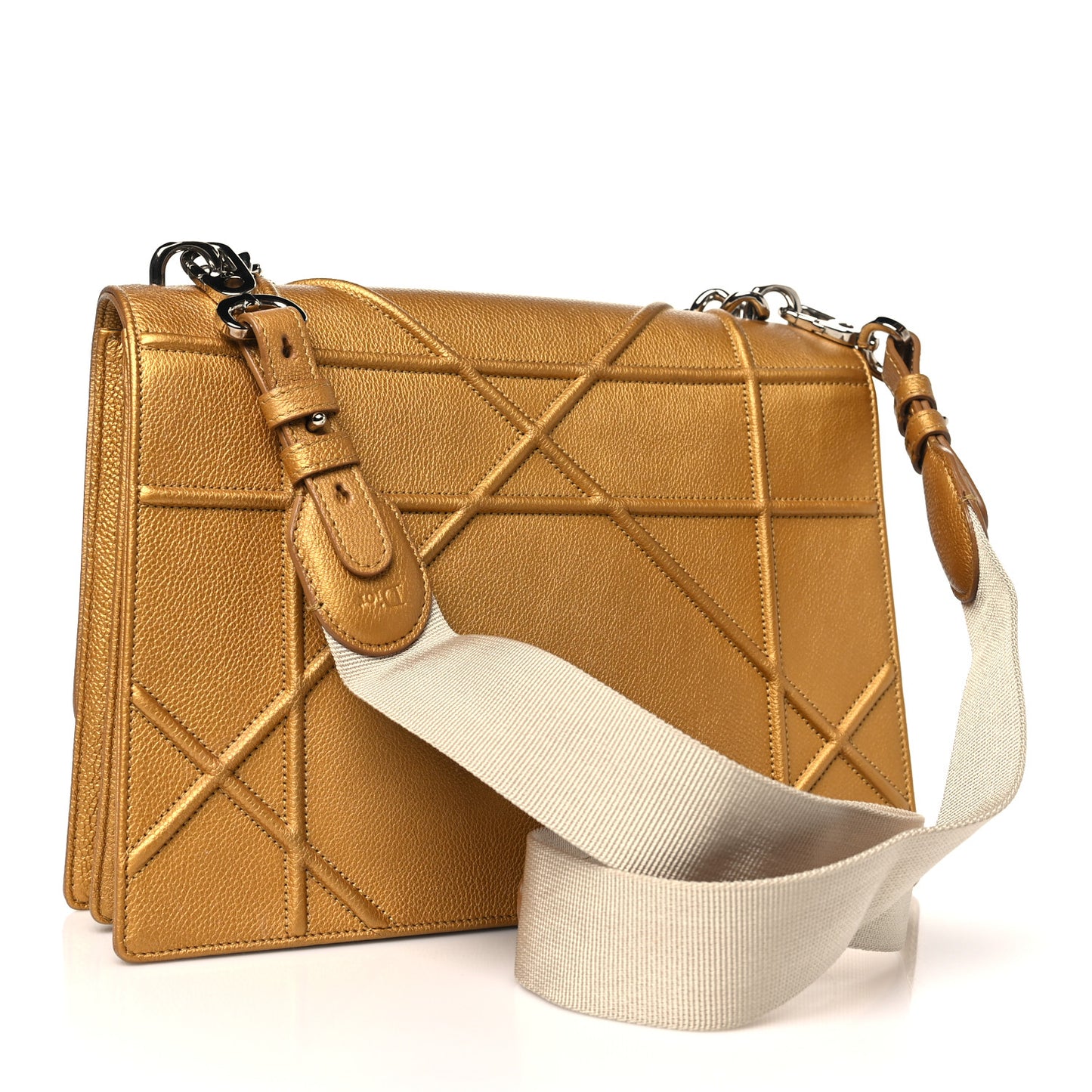 Metallic Grained Calfskin Diorama Satchel Gold