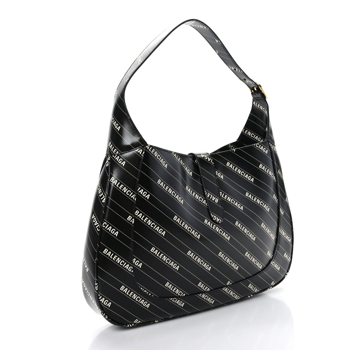 X BALENCIAGA Calfskin Logo Print Medium Jackie 1961 Hobo Black