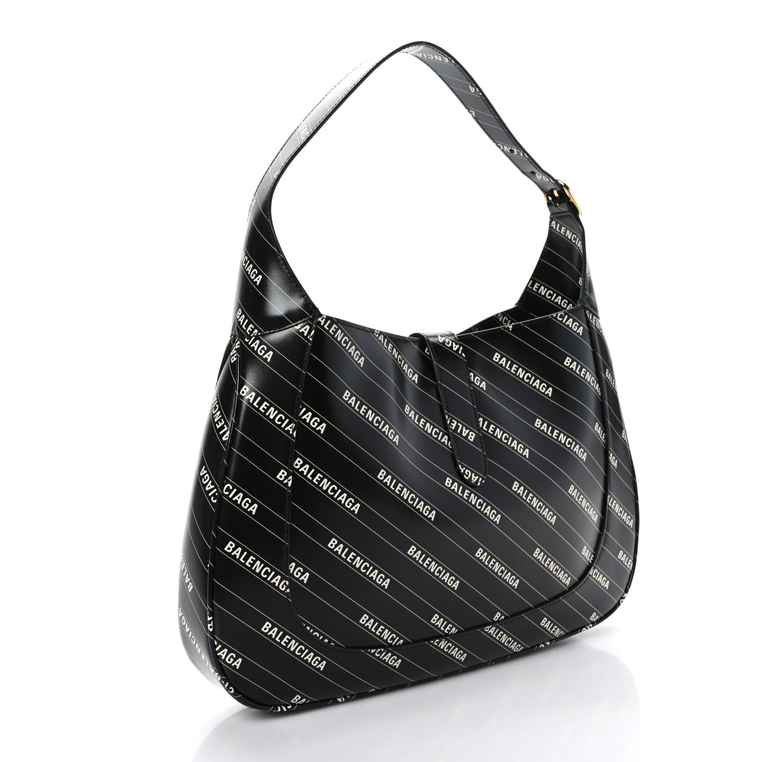 Gucci X BALENCIAGA Calfskin Logo Print Medium Jackie 1961 Hobo Black 3 of 9