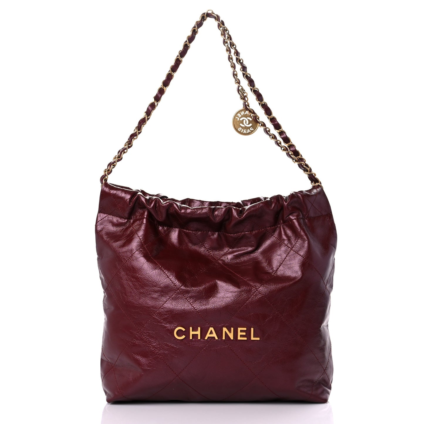 Shiny Calfskin Quilted Small Chanel 22 Burgundy