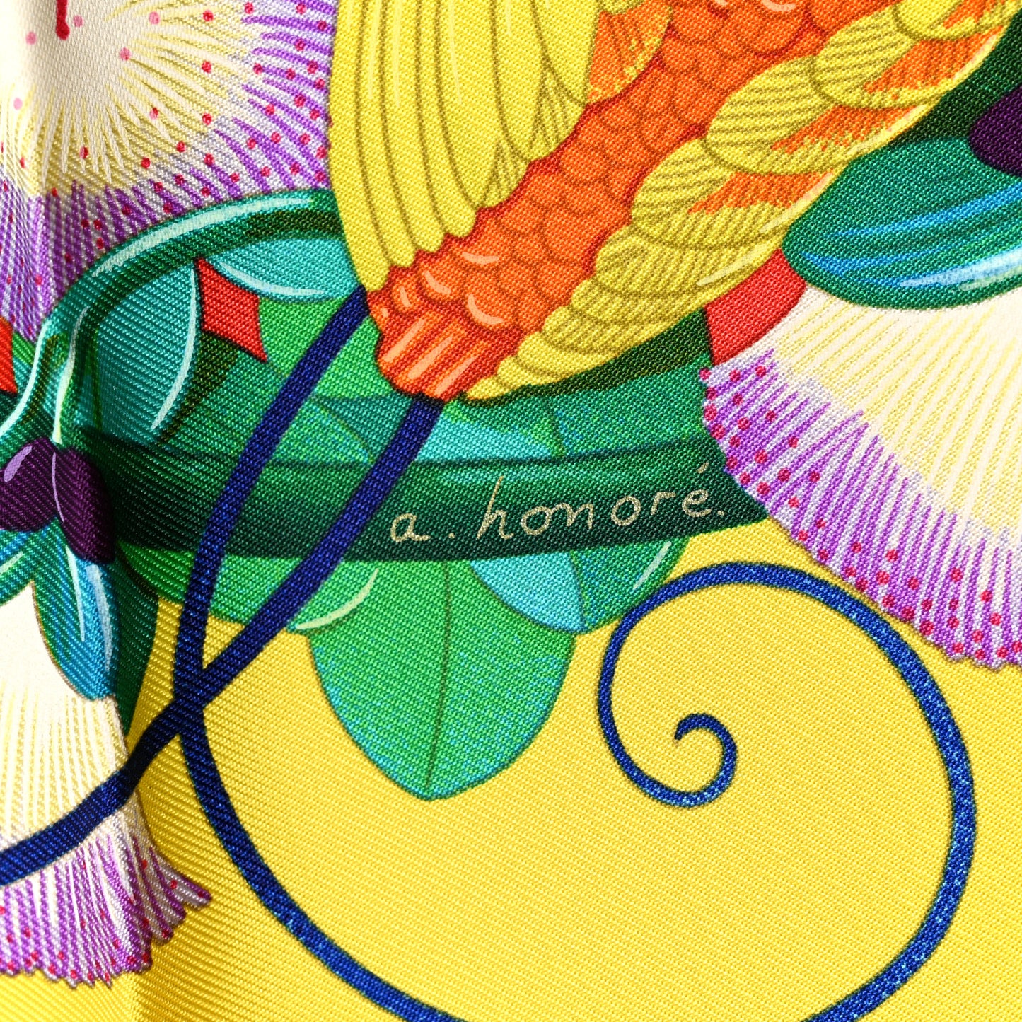 Silk Au Coeur de la Vie Scarf 90 Jaune Vif Turquoise Vert
