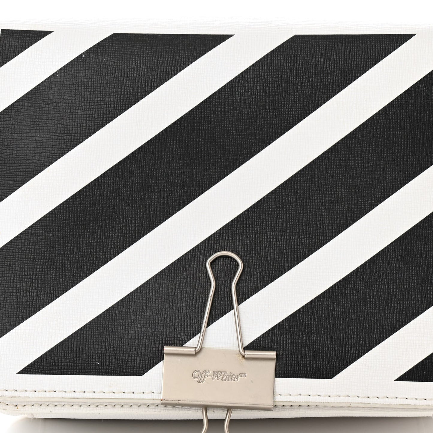Saffiano Striped Mini Diag Binder Clip Bag White Black