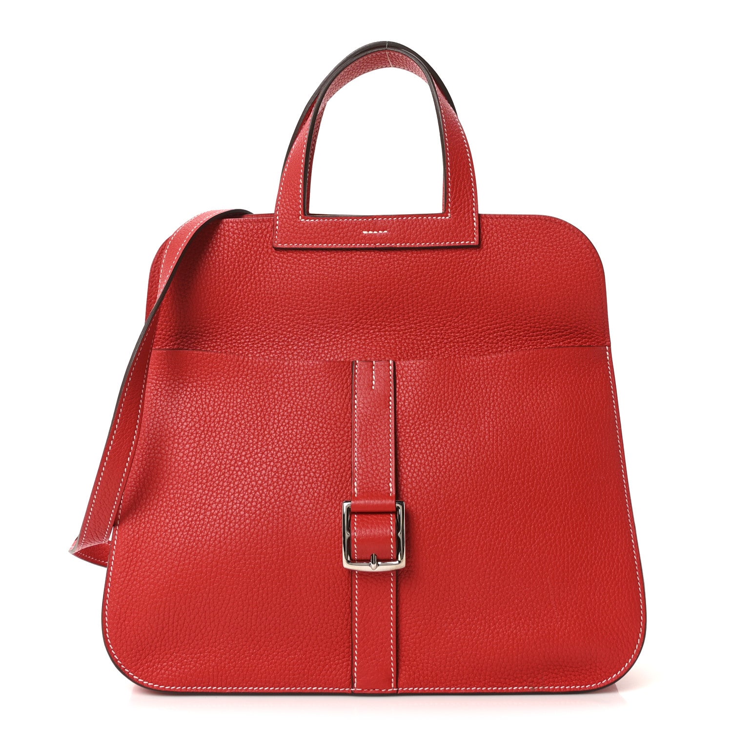 Hermes Taurillon Clemence Halzan 31 GM Rouge Casaque Vermillion