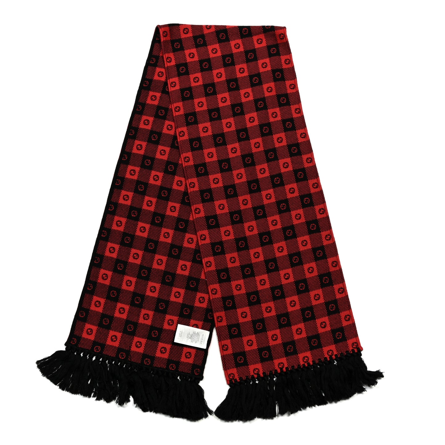 Wool Cotton Interlocking G Scarf Black Red