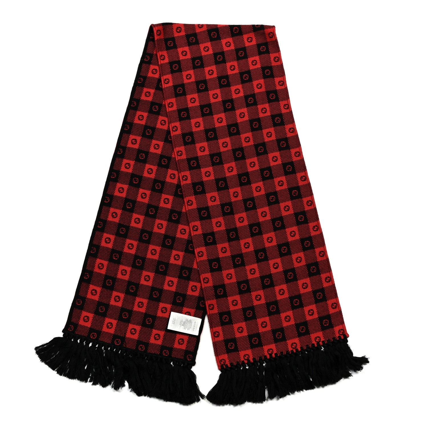 Gucci Wool Cotton Interlocking G Scarf Black Red 2 of 3