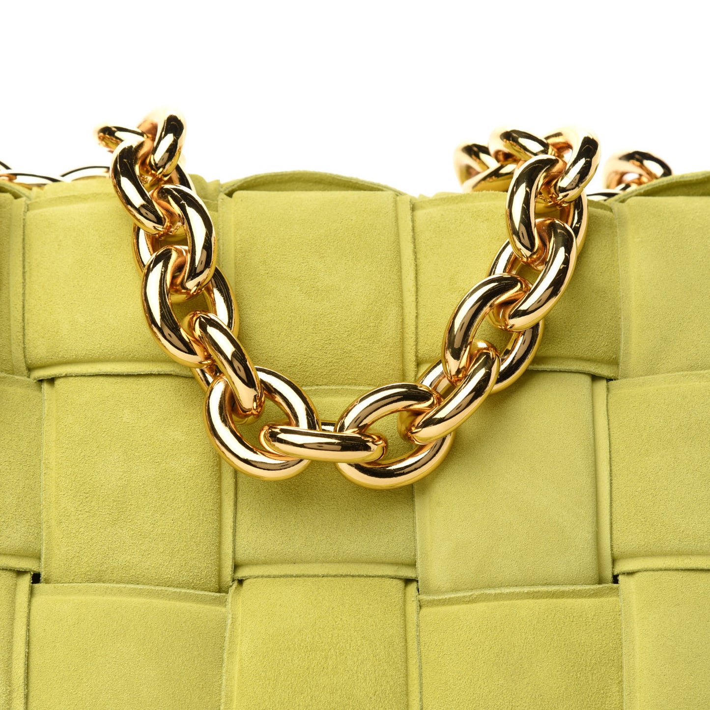 Suede Maxi Intrecciato Padded Chain Cassette Crossbody Bag Kiwi