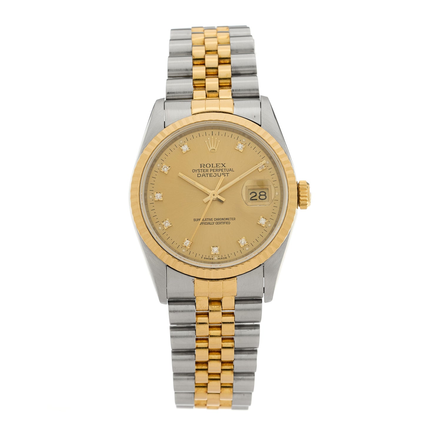 Stainless Steel 18K Yellow Gold Diamond 36mm Oyster Perpetual Datejust Watch Champagne 16233