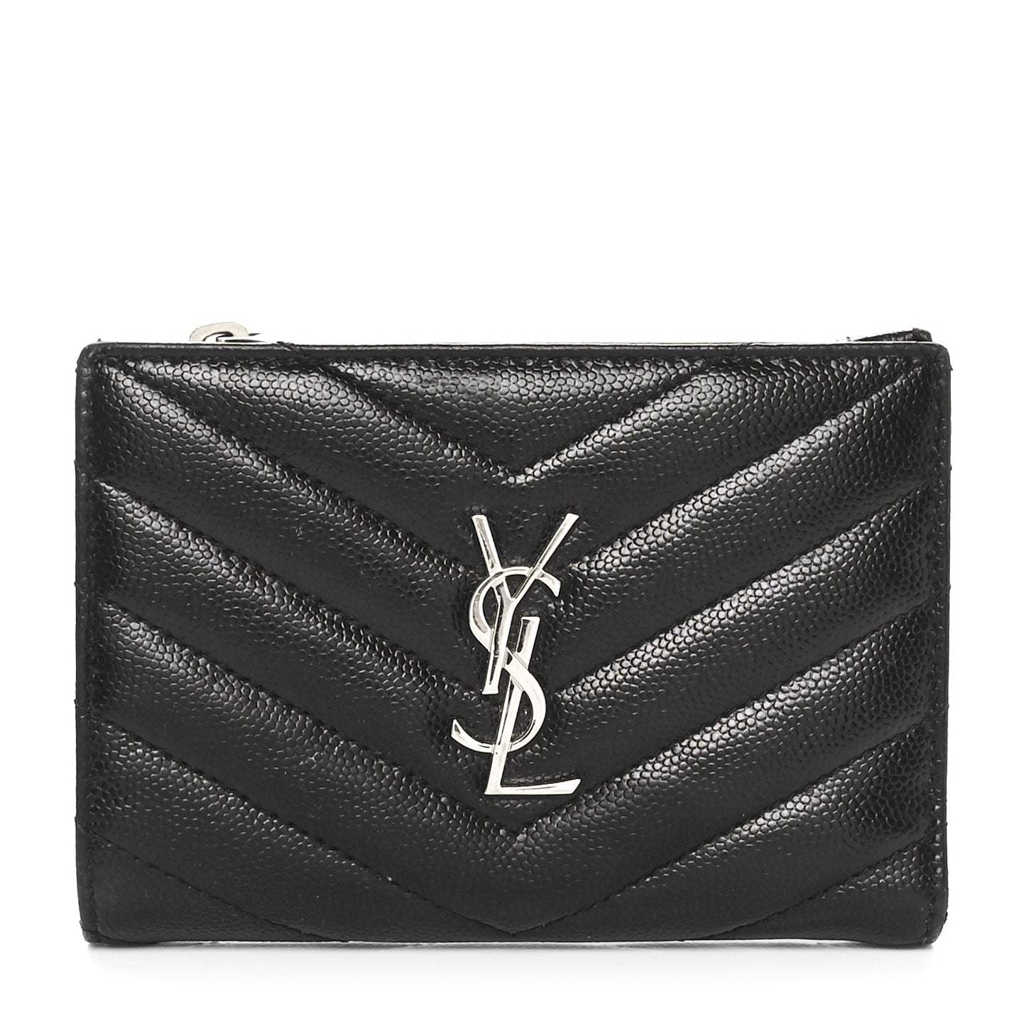 Grain De Poudre Matelasse Chevron Monogram Zipped Two-Part Wallet Black