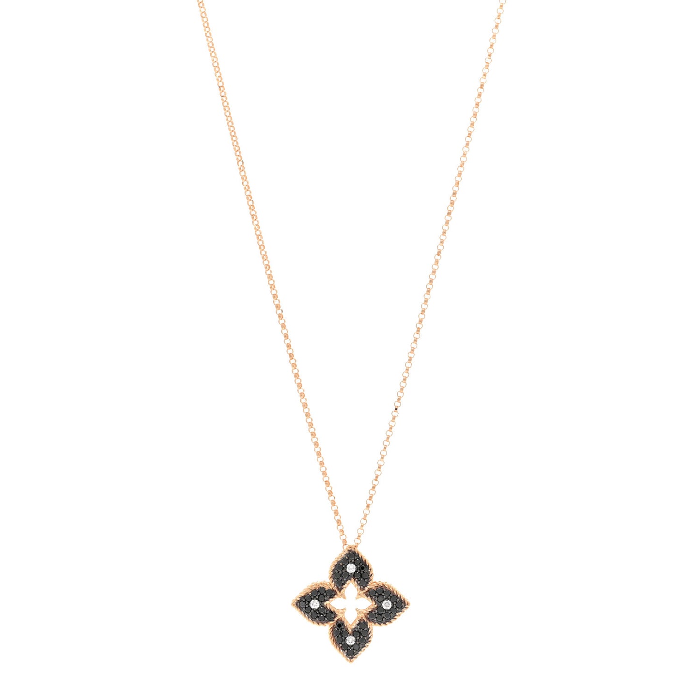 18K Rose Gold Diamond Petite Venetian Princess Flower Pendant Necklace