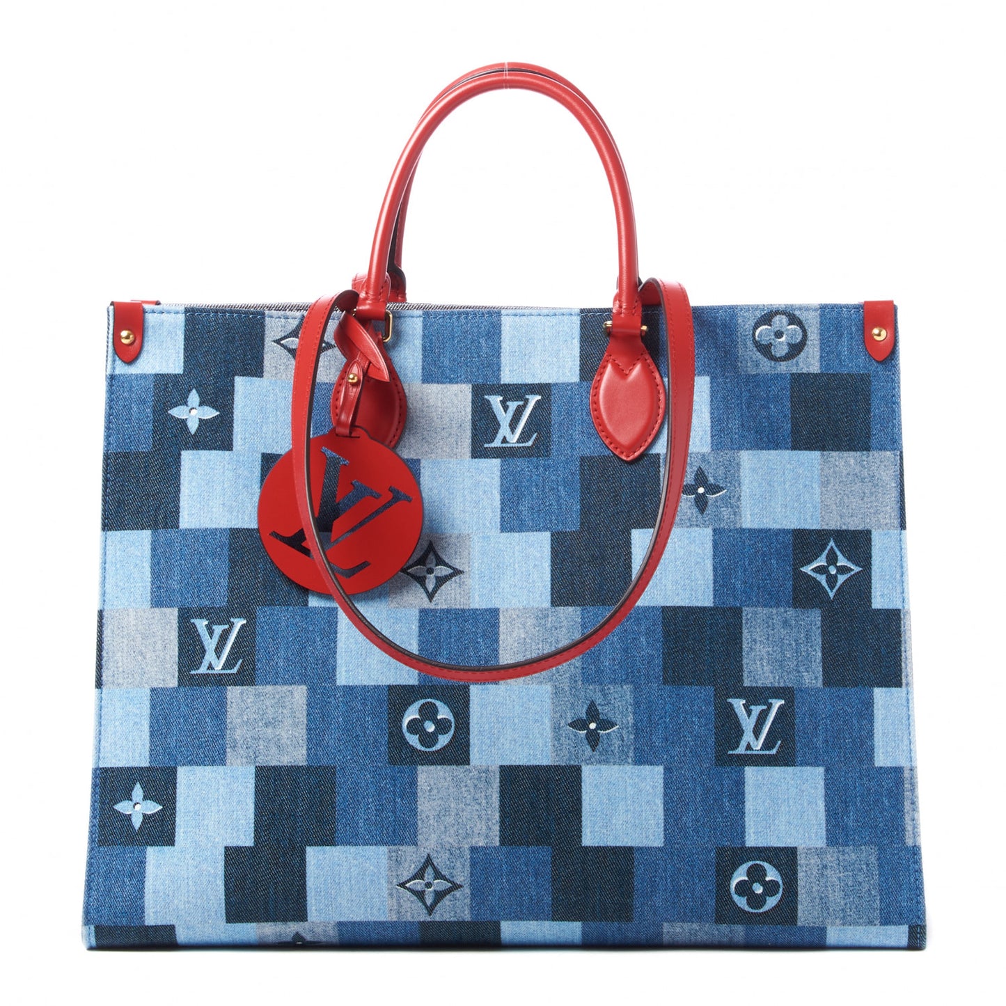 Denim Damier Monogram Onthego Blue Rouge