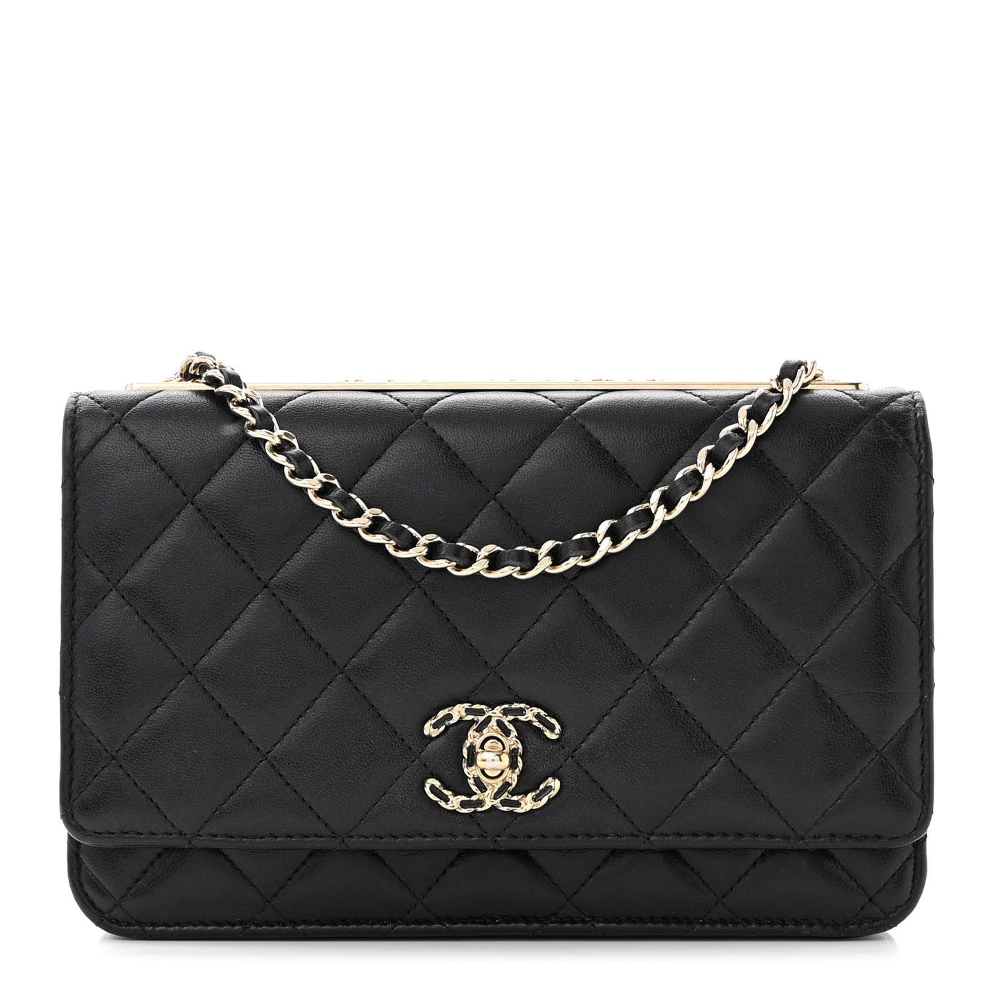 Lambskin Quilted Trendy CC Wallet On Chain WOC Black
