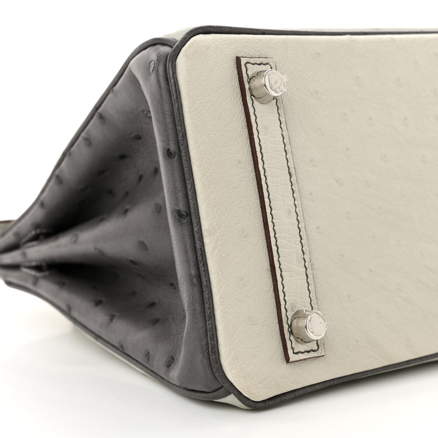 Ostrich Horseshoe Birkin 25 Gris Perle Gris Meyer